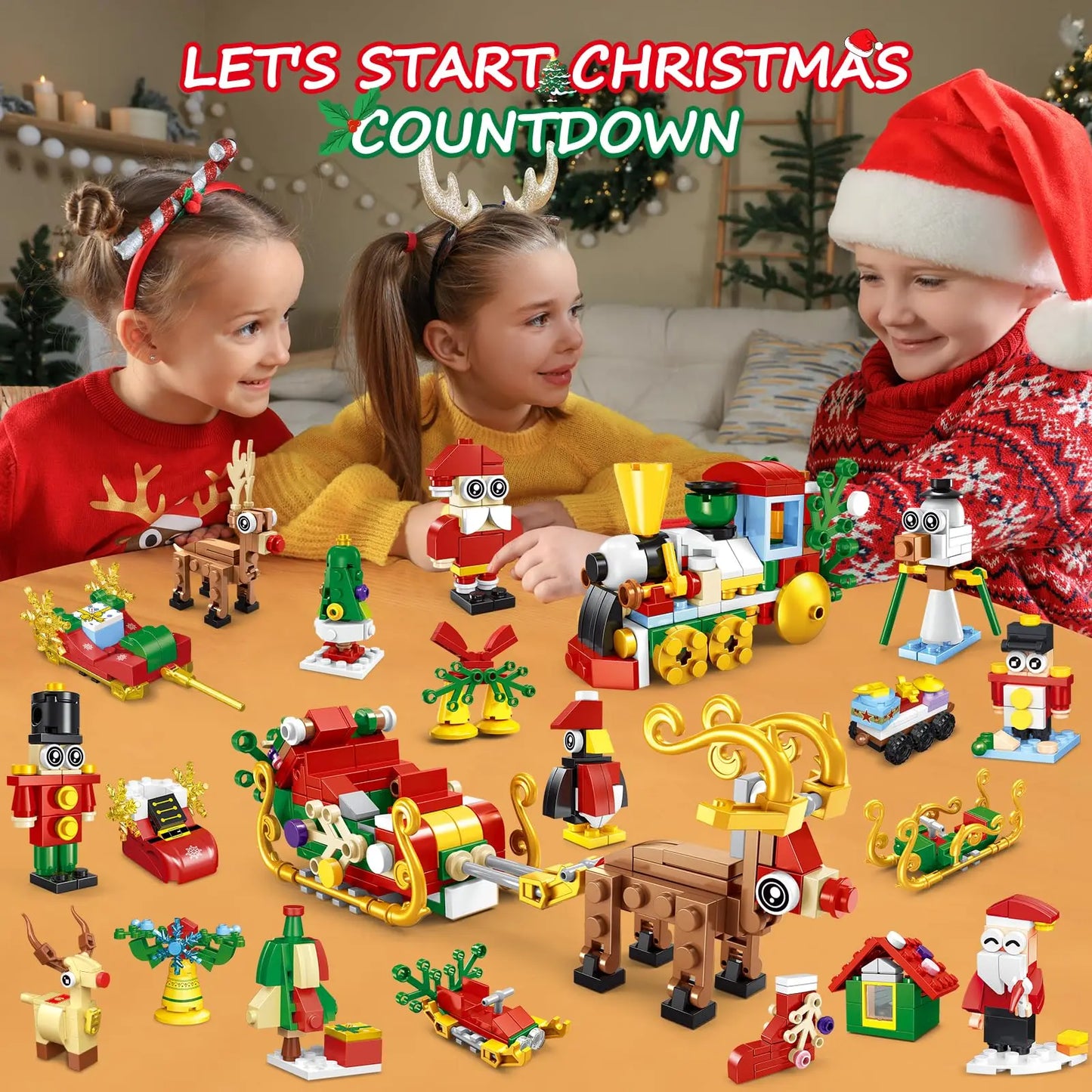 2024 Christmas Building Toy- 24 Pack Christmas Countdown Playset 50 Models Party Favors Xmas Tree Santa Train Gift for Kids6+
