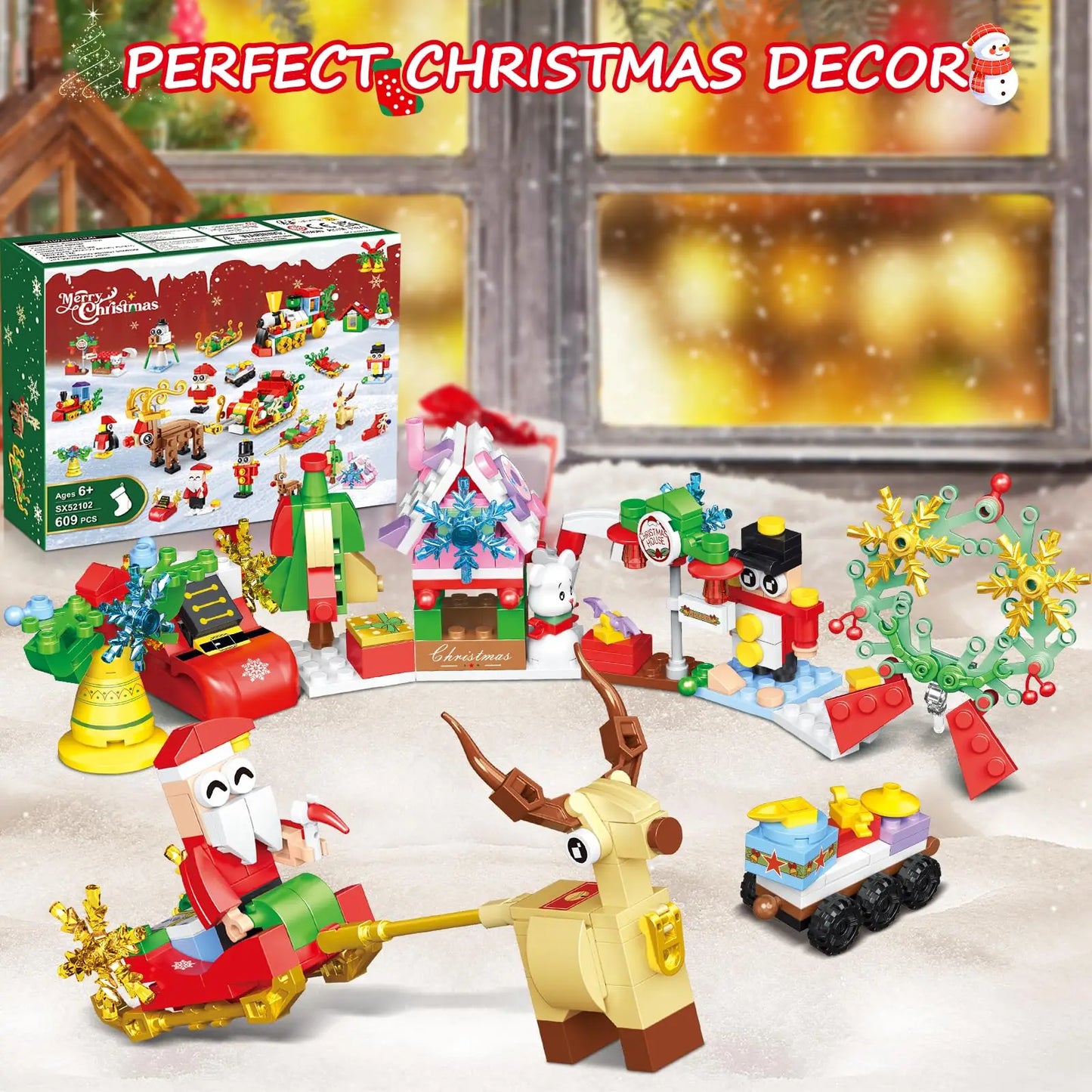 2024 Christmas Building Toy- 24 Pack Christmas Countdown Playset 50 Models Party Favors Xmas Tree Santa Train Gift for Kids6+