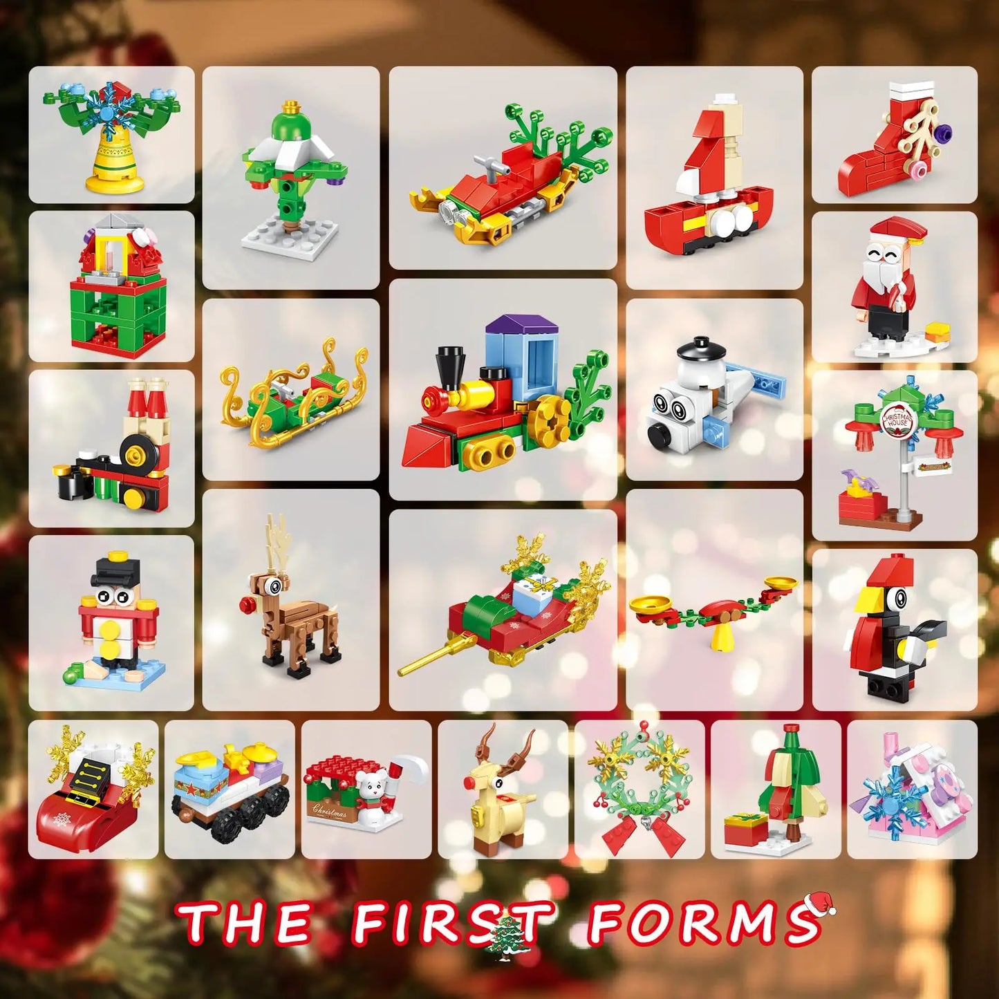 2024 Christmas Building Toy- 24 Pack Christmas Countdown Playset 50 Models Party Favors Xmas Tree Santa Train Gift for Kids6+
