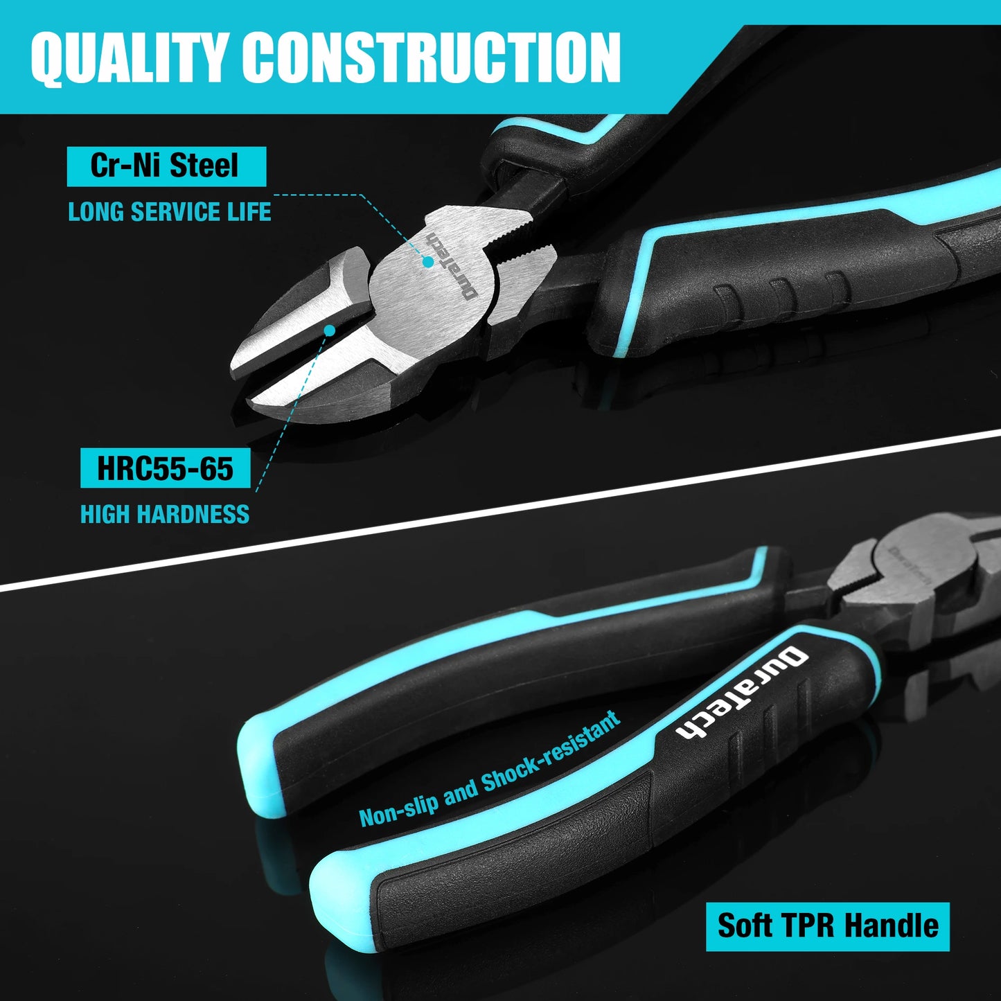 DURATECH 4-Piece Pliers Set with Rolling Pouch Premium Cr-Ni Construction for Basic Repair