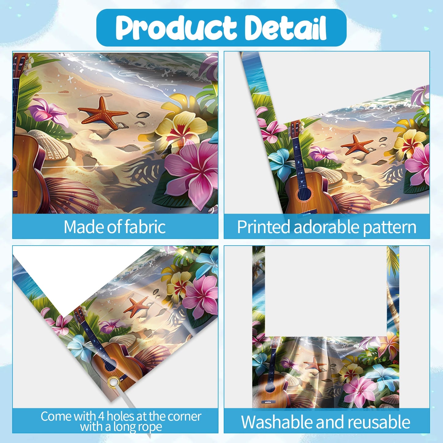 Large Vibrant Hawaiian Theme Photo Prop Banner Decorations -Banner for Summer Tropical Beach, Birthday, Swimming Party