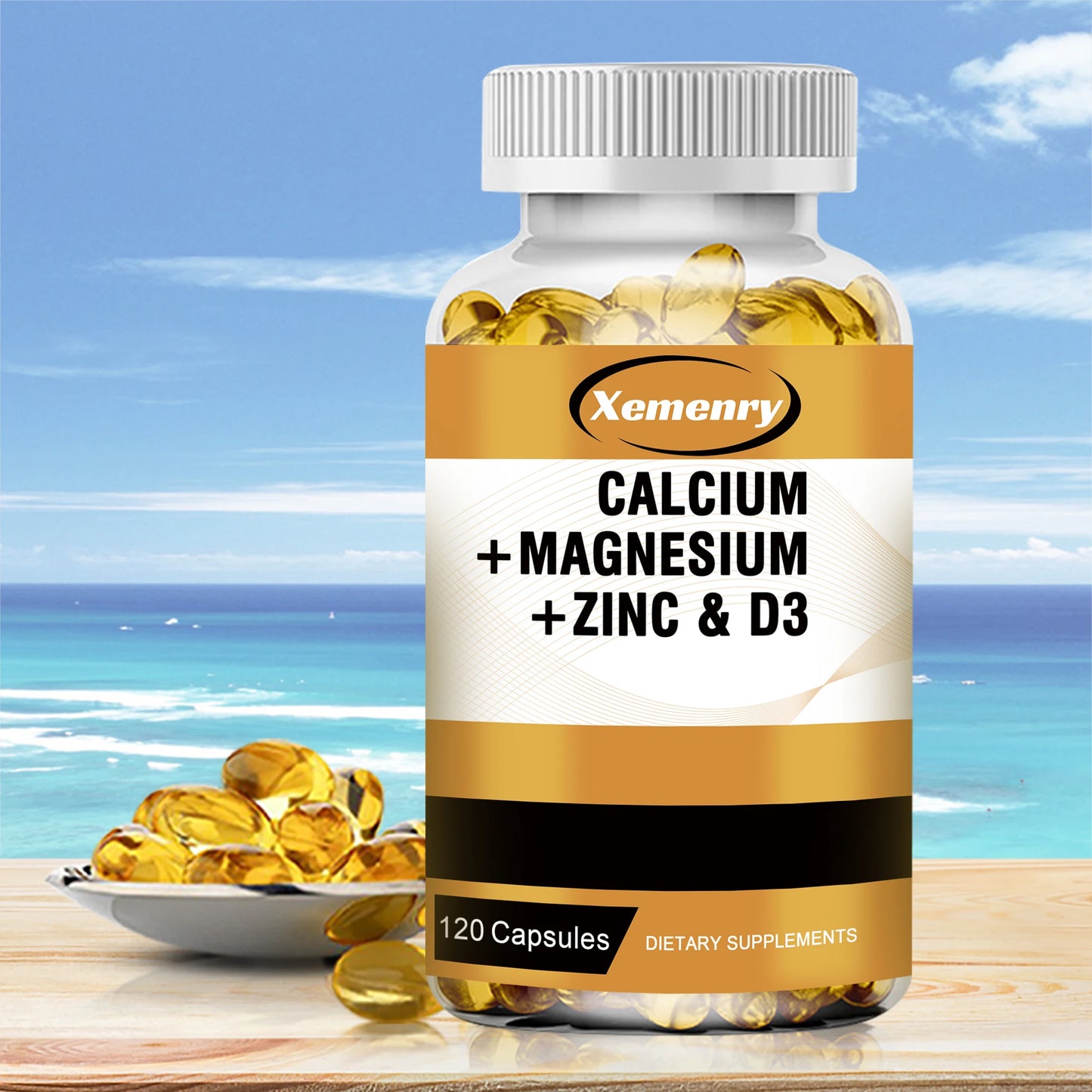 Calcium + Magnesium + Zinc & Vitamin D3 - Supports Bone, Muscle, Nerve Health and Promotes Calcium Absorption - 120 Capsules