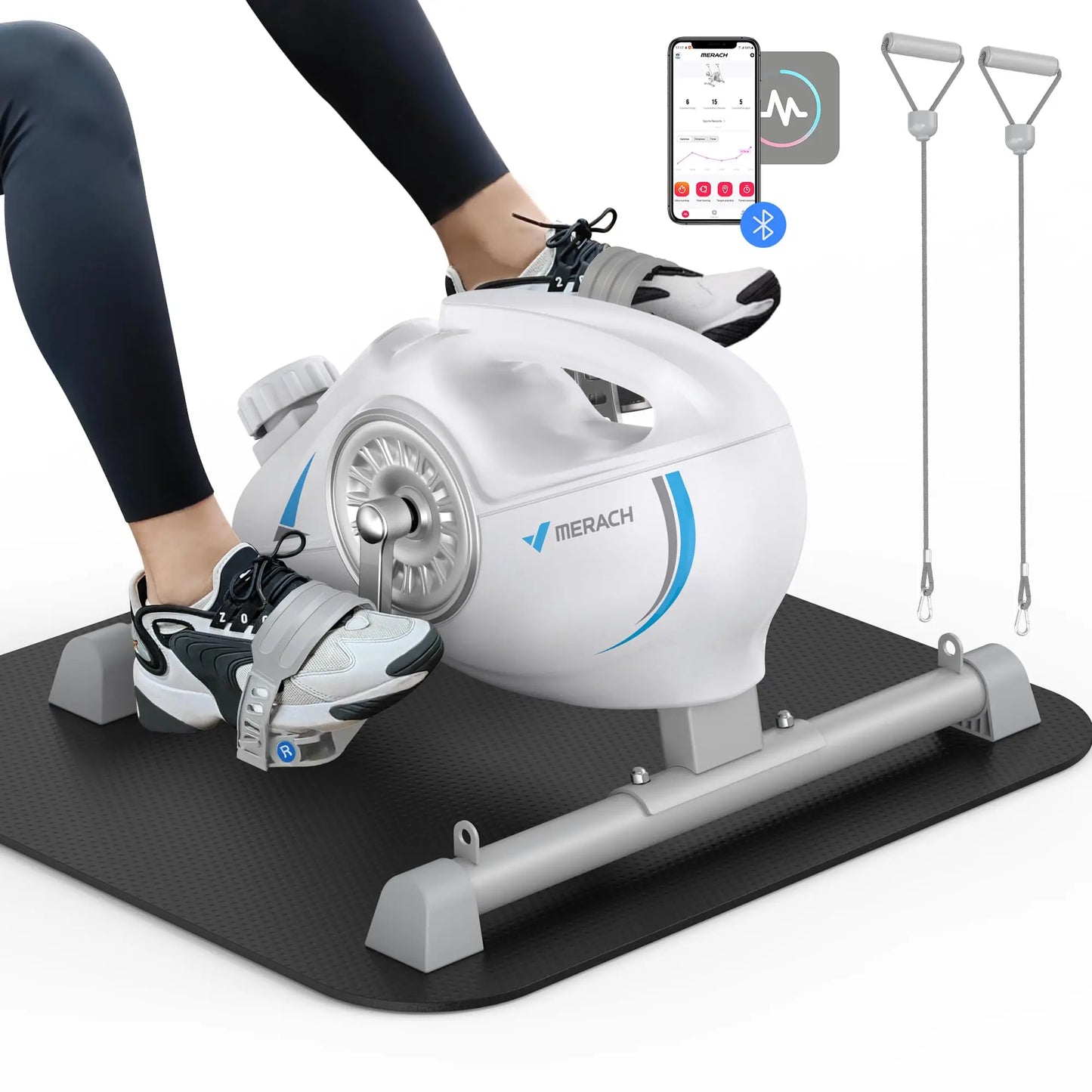 MERACH Under Desk Bike Pedal Exerciser Quiet Magnetic Mini Exercise Bike with MERACH App for Leg Recovery Smooth Foot Desk Cycle