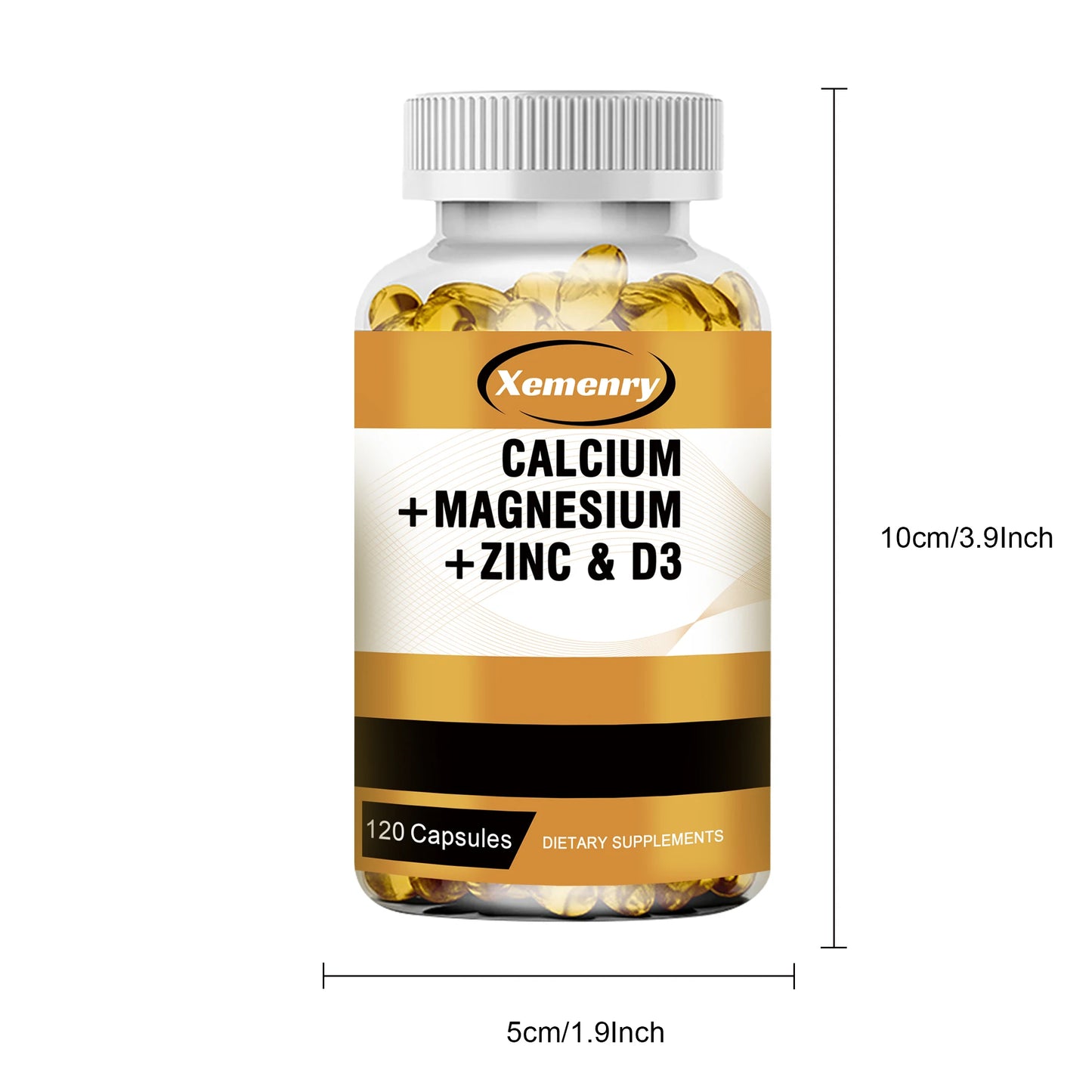 Calcium + Magnesium + Zinc & Vitamin D3 - Supports Bone, Muscle, Nerve Health and Promotes Calcium Absorption - 120 Capsules