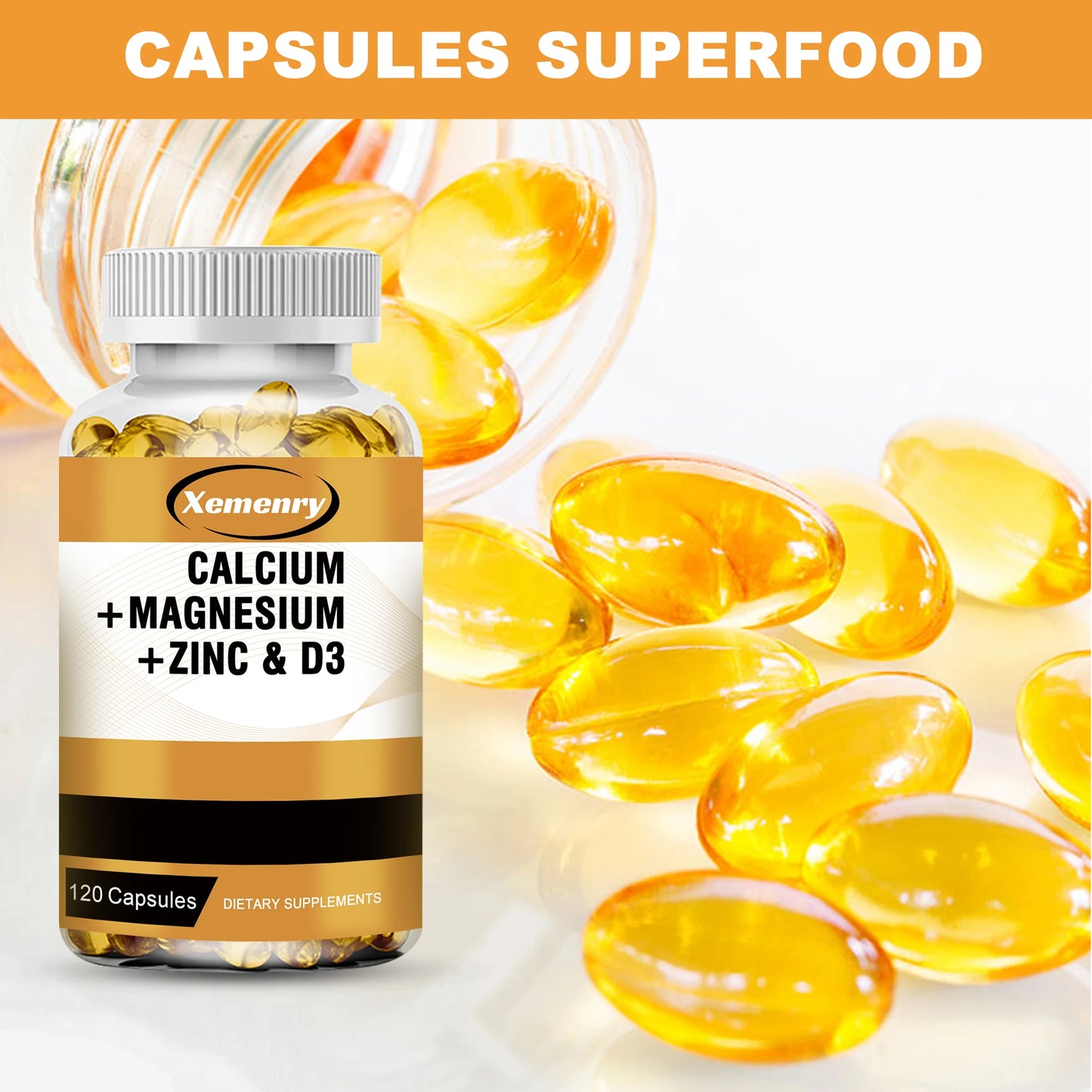 Calcium + Magnesium + Zinc & Vitamin D3 - Supports Bone, Muscle, Nerve Health and Promotes Calcium Absorption - 120 Capsules