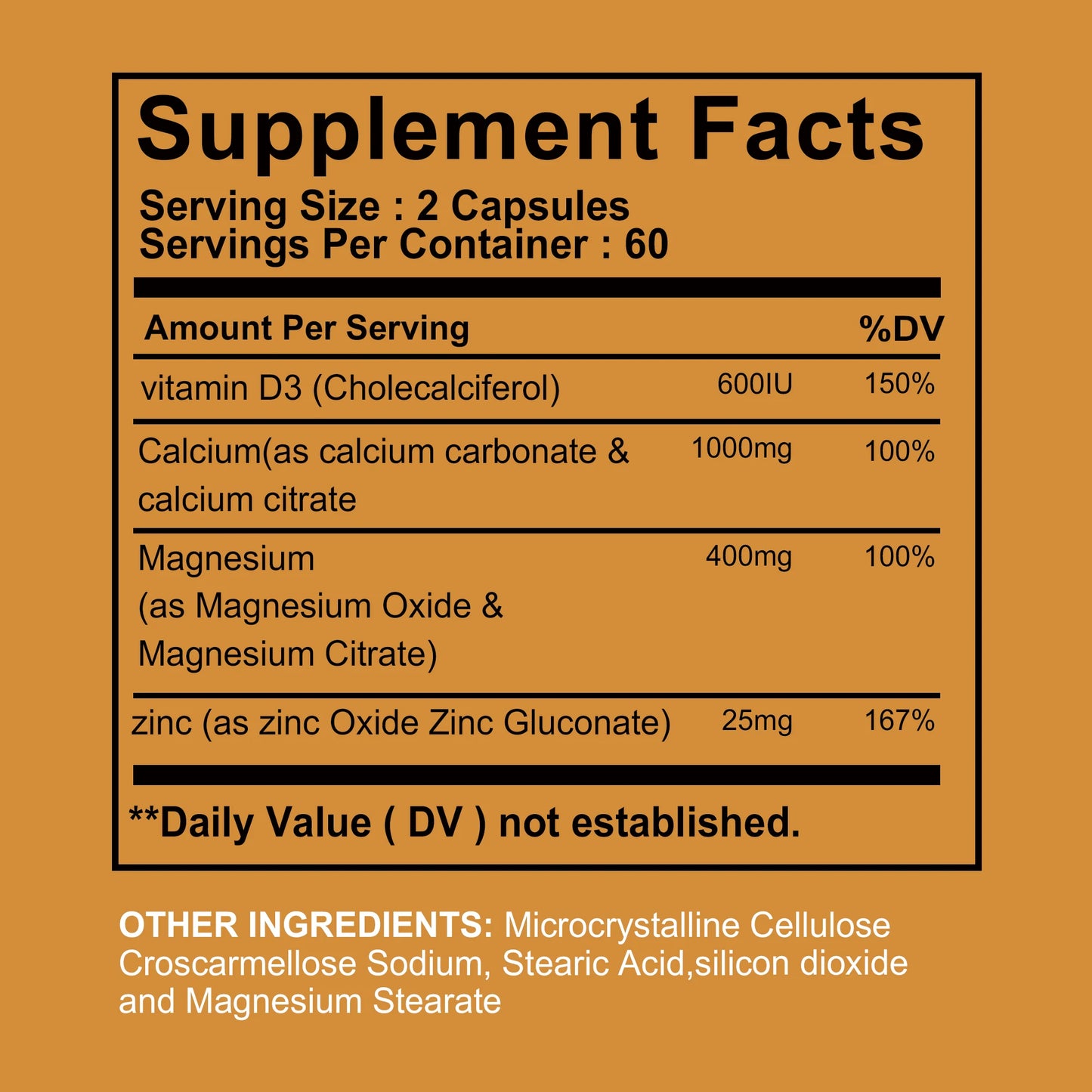 Calcium + Magnesium + Zinc & Vitamin D3 - Supports Bone, Muscle, Nerve Health and Promotes Calcium Absorption - 120 Capsules