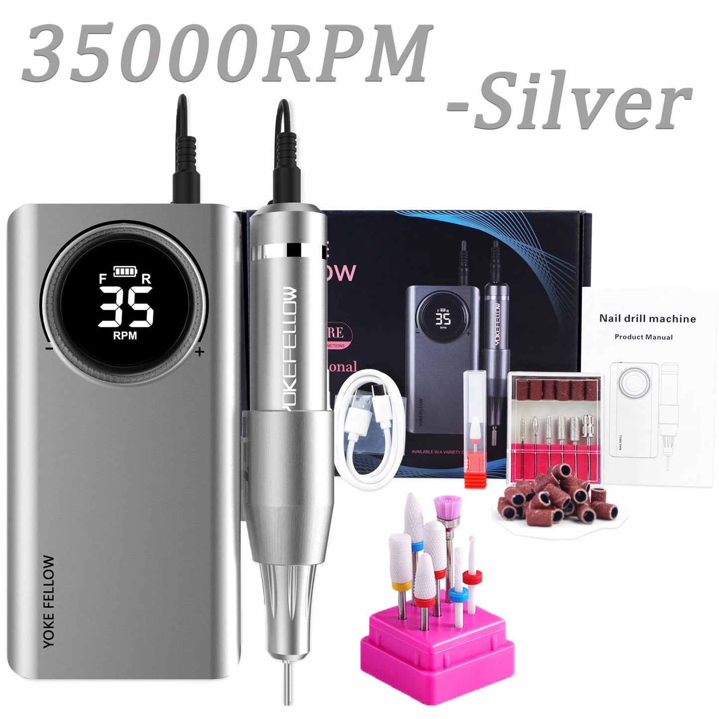 40000/35000RPM Portable Electric Nail Drill Machine With LCD Display Nails Sander For Acrylic Gel Polish Rechargeable Nail Tool