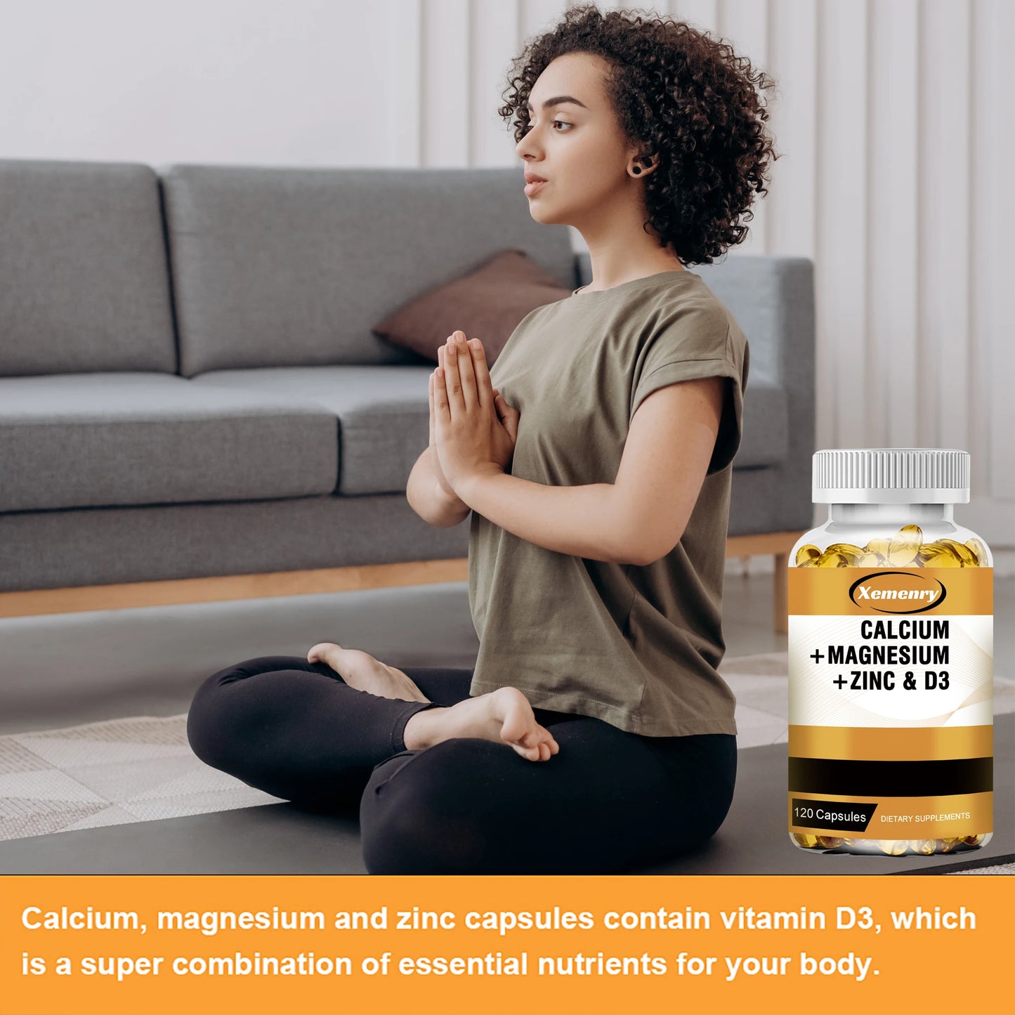 Calcium + Magnesium + Zinc & Vitamin D3 - Supports Bone, Muscle, Nerve Health and Promotes Calcium Absorption - 120 Capsules