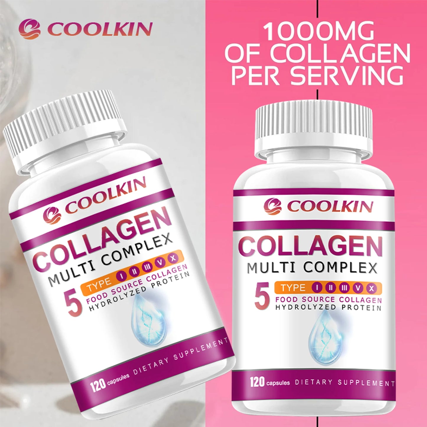 Multi Collagen - Types I-II-III-V-X - Anti-Aging, Healthy Joints, Hair, Skin, Bones, Nails - 120 Capsules