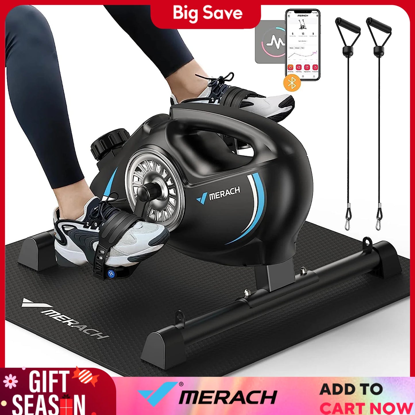 MERACH Under Desk Bike Pedal Exerciser Quiet Magnetic Mini Exercise Bike with MERACH App for Leg Recovery Smooth Foot Desk Cycle