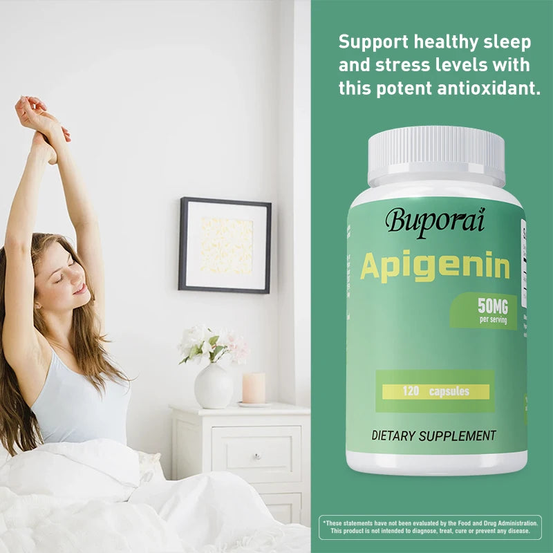 Apigenin Supplement - Antioxidant Support, Skin Health, Promotes Healthy Sleep, Improves Mood, Relieves Stress - 120 Capsules