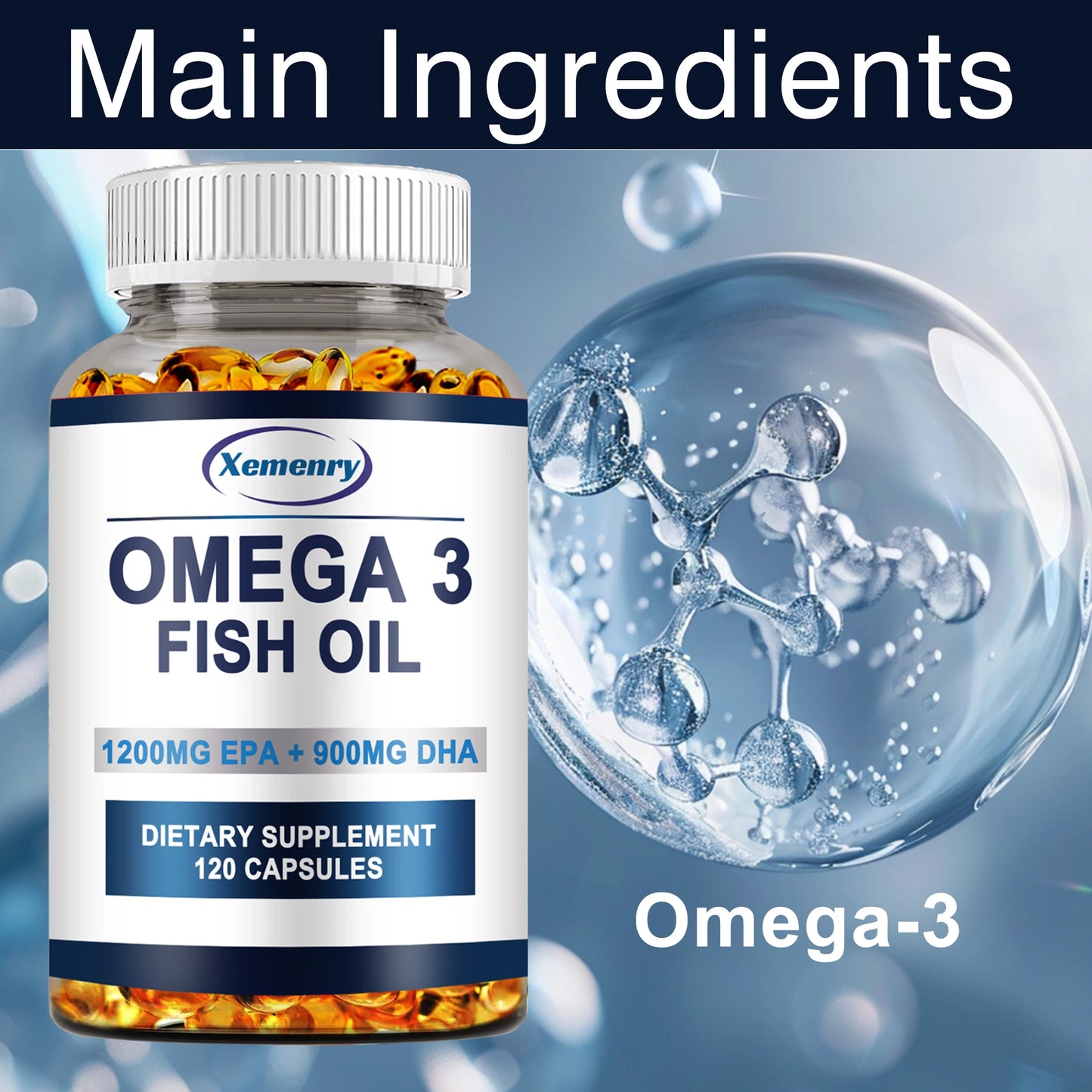 Omega 3 Fish Oil -  Support Brain Nervous System Good for Cardiovascular & Skin Health Antioxidant - 120 Capsules