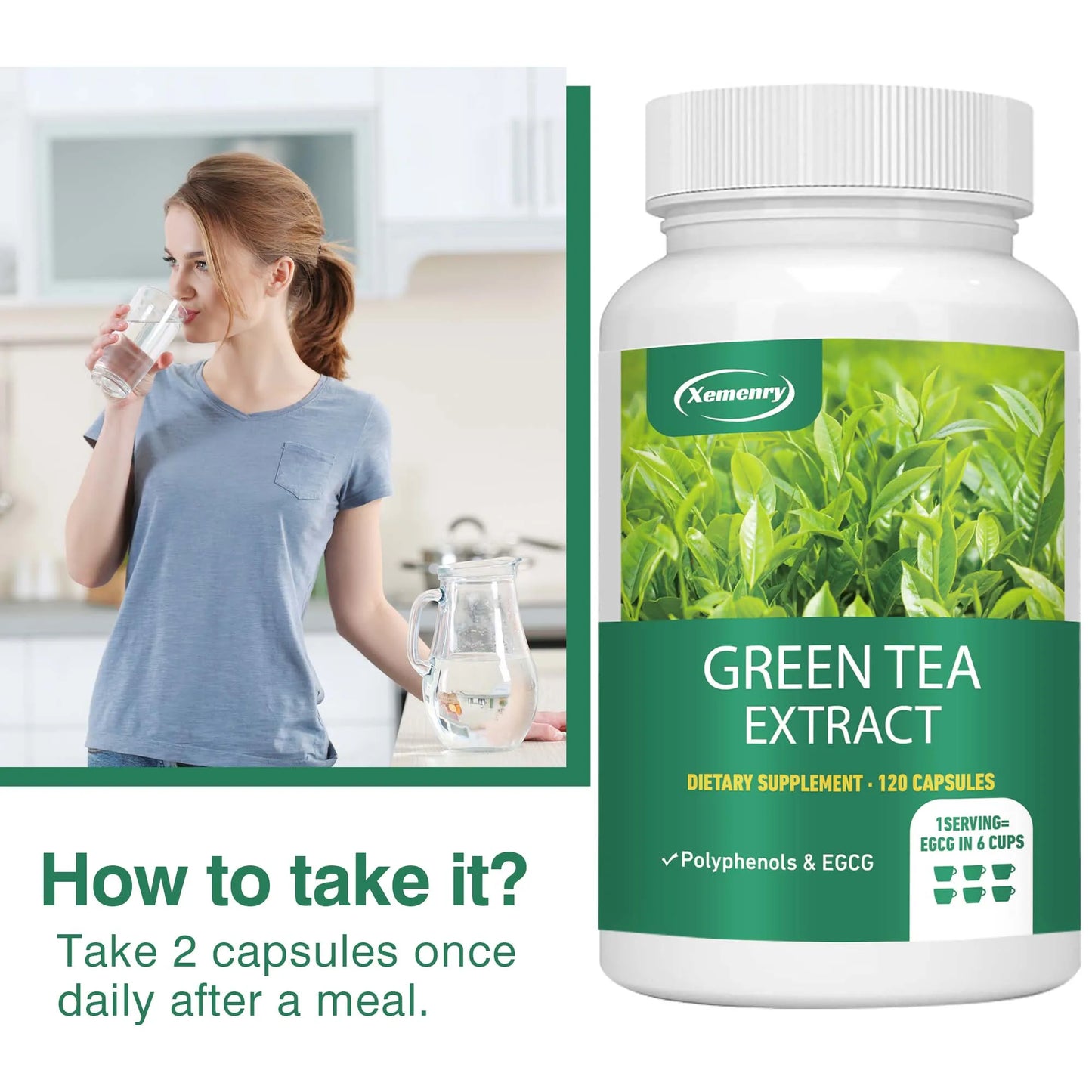 Green Tea Extract - 98% Standardized EGCG - Natural Energy, Promotes Digestion, Metabolism, Weight Management - 120 Capsules