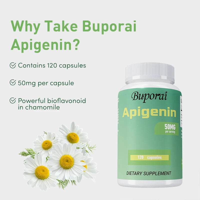 Apigenin Supplement - Antioxidant Support, Skin Health, Promotes Healthy Sleep, Improves Mood, Relieves Stress - 120 Capsules