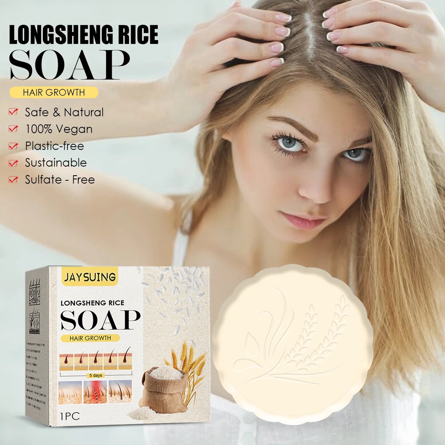 Original Handmade Rice Soap Of Hair & Scalp Resulting Thicker and Healthier Hair Growth Anti Hair Loss Natural Solid Shampoo Bar