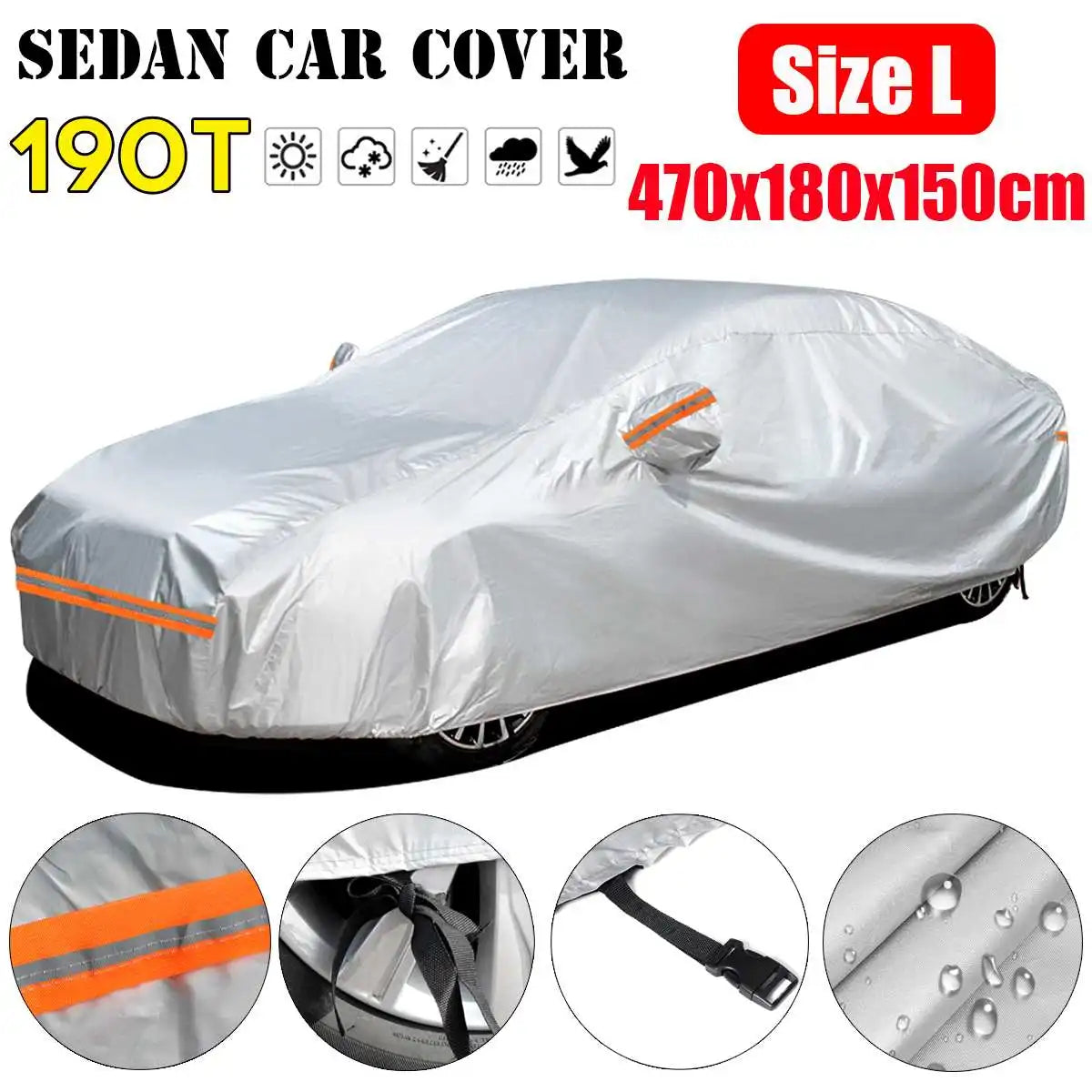 Universal for Sedan Full Car Cover 190T Indoor Outdoor Waterproof Anti Snow Sunshade Dustproof Car Protective Cover M/L Size