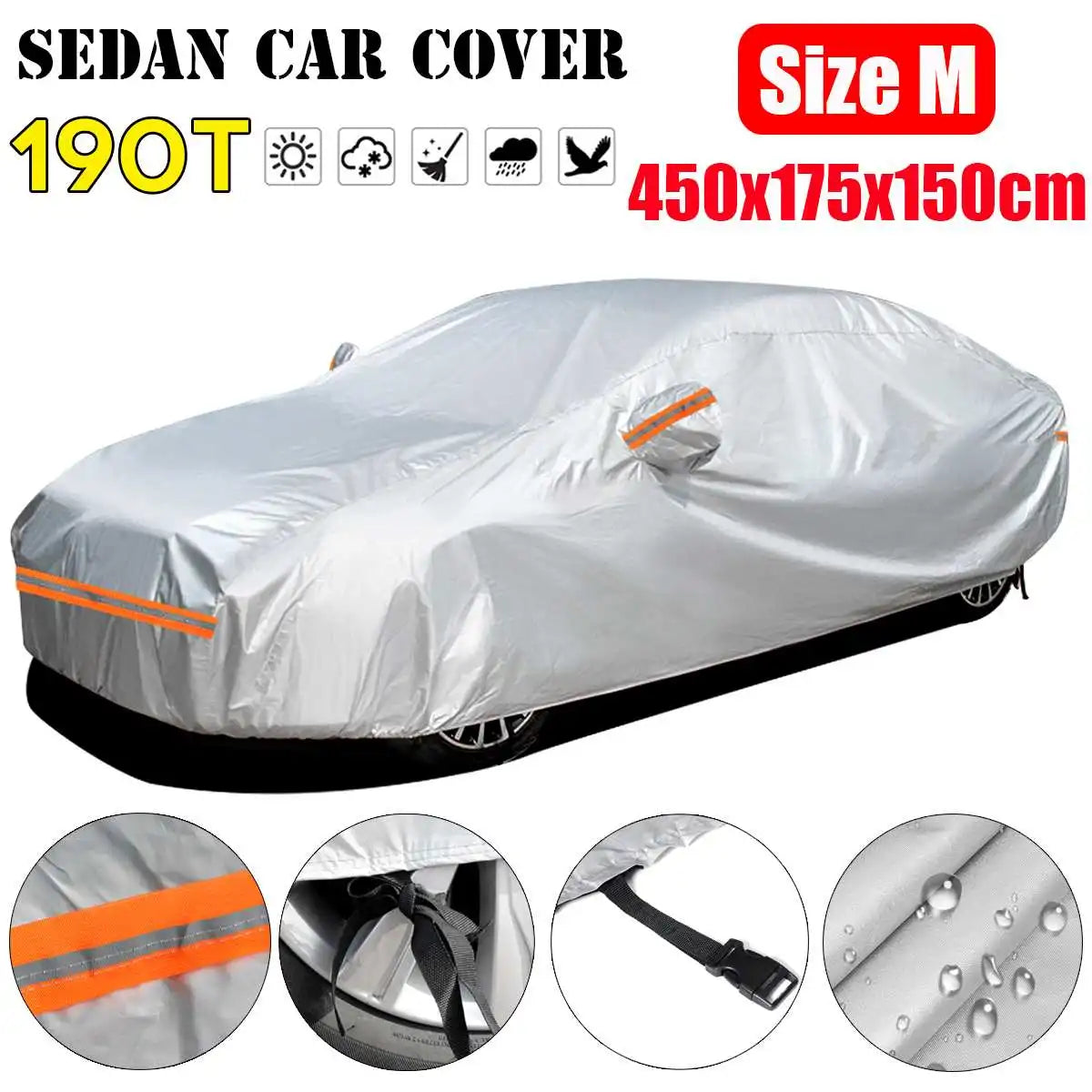 Universal for Sedan Full Car Cover 190T Indoor Outdoor Waterproof Anti Snow Sunshade Dustproof Car Protective Cover M/L Size