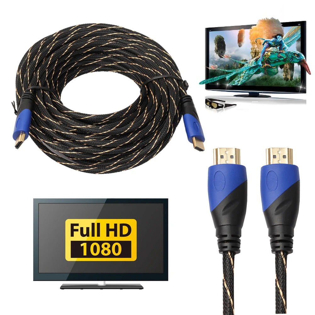 10m/15m Long HDMI-compatible 1.4 Cable AV 1080P HD 3D Gold Plated Connection New Braided Male cables for PS3 Xbox HDTV