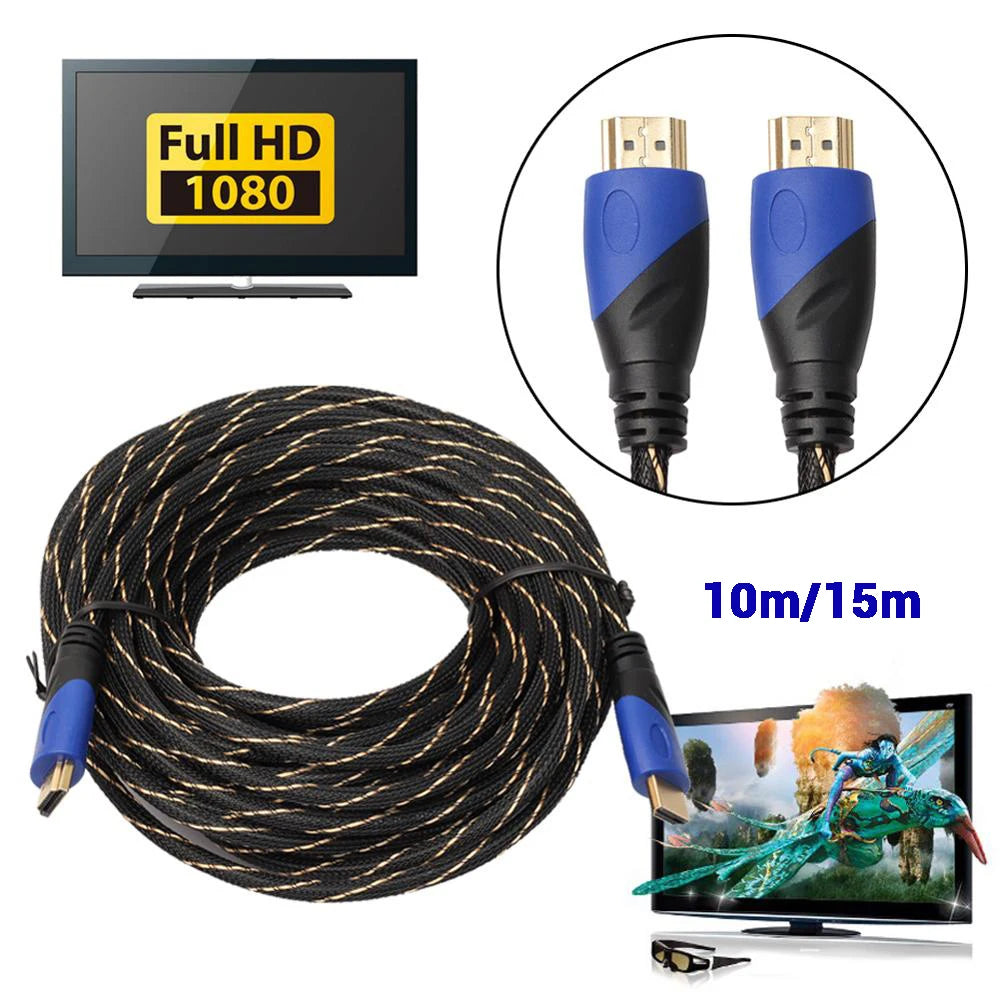 10m/15m Long HDMI-compatible 1.4 Cable AV 1080P HD 3D Gold Plated Connection New Braided Male cables for PS3 Xbox HDTV