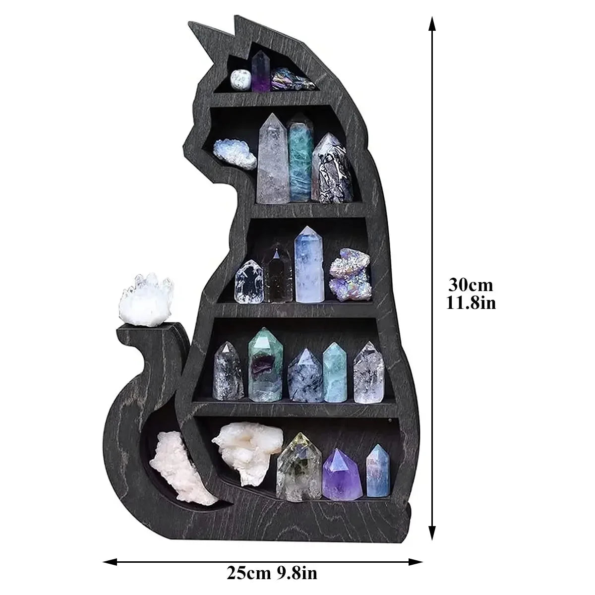 New Wooden Crystal Display Shelf Black Cat Design Decorative Crystal Holder for Crystals Stones Essential Oil Multipurpose