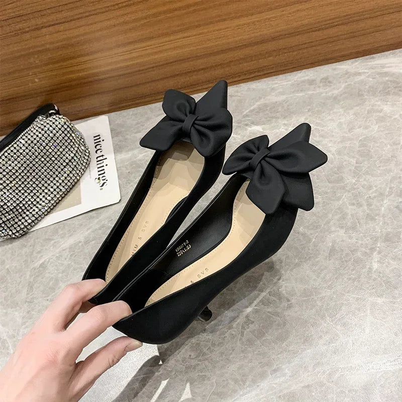 Bow-knot Women's Pumps Fashion Slip-on High Heels Sexy Pointed Office Shoes  Solid Color Shoes Modern Party Dress Pumps