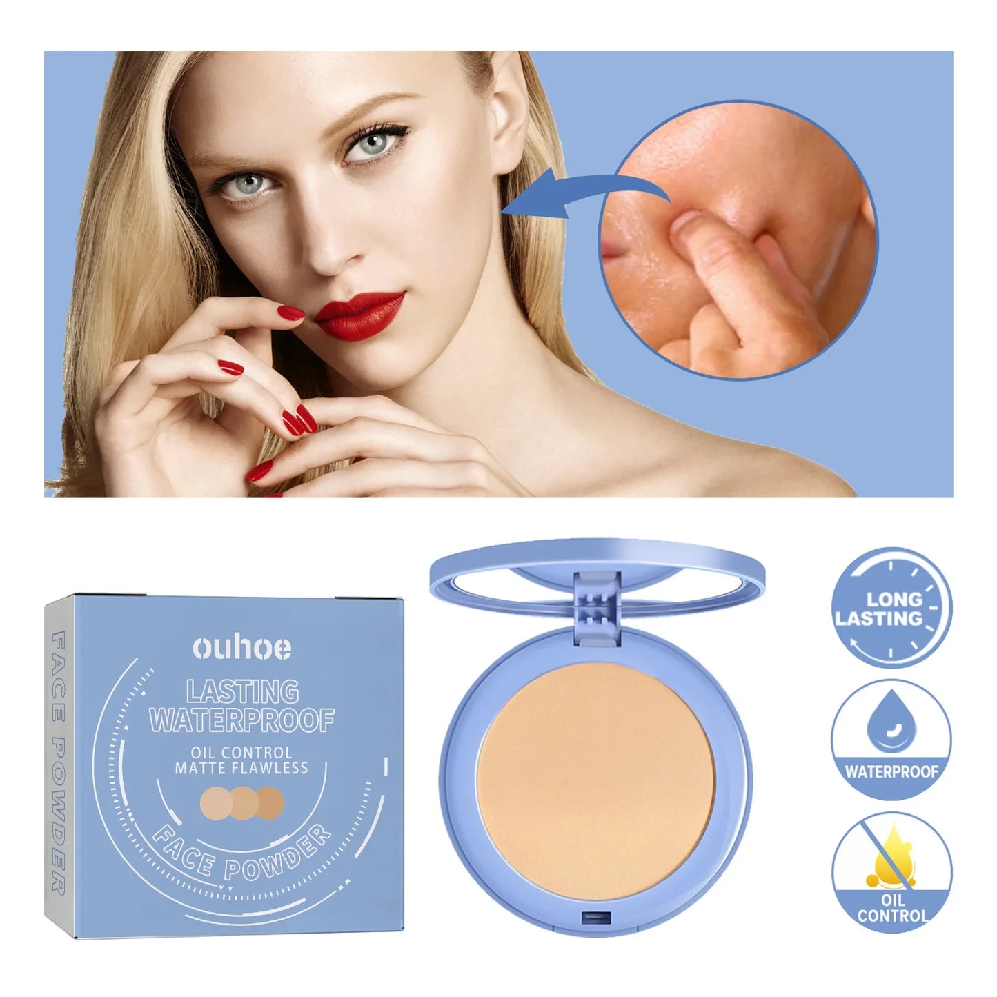 Setting Pressed Powder Invisible Pores Blemishes Waterproof Oil Control Matte Long Lasting Whitening Concealer Powder Cosmetics