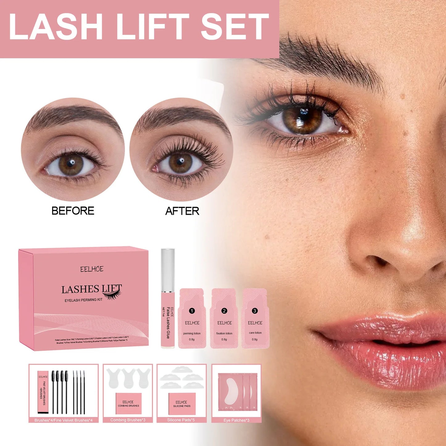 EELHOE Eyelashes Lift And Black Kit Beauty Set Of Curly Eyelashes Eyebrow And Eyelashes Enhance Appearance Of Curly And Eyebrows