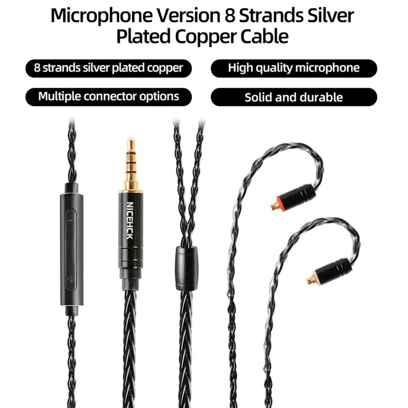 NiceHCK BlackWheat 8 Core Silver Plated Copper Microphone Cable MMCX/QDC/0.78 2Pin With Mic for DB1 DB3 AS10 EDX CA4 C12