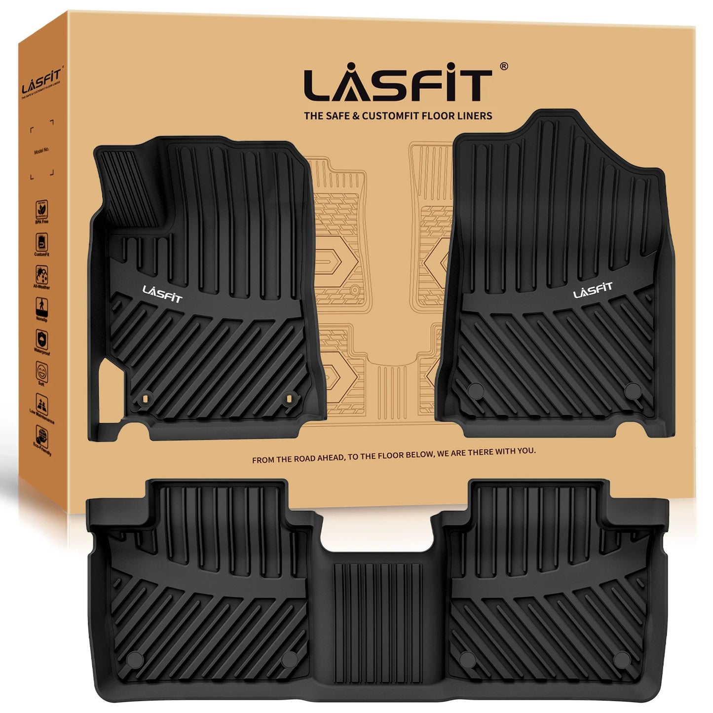 LASFIT Floor Mats fit for Toyota Camry 2015 2016 2017 TPE Material Floor Liner, 1st and 2nd Row