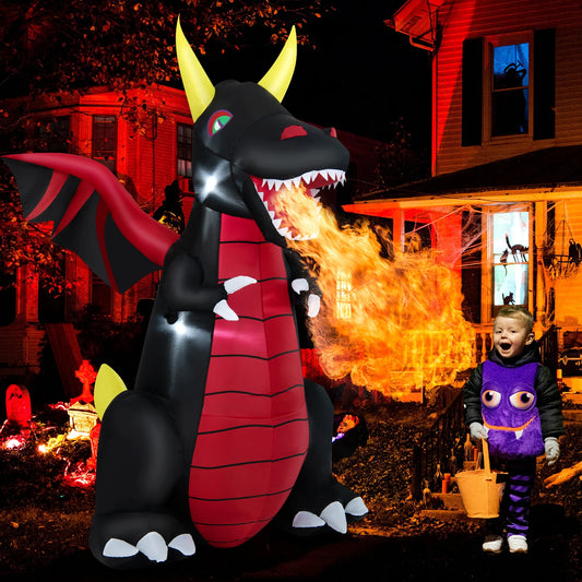 8 FT Halloween Inflatable Fire Dragon Giant Blow up Decoration with LED Lights