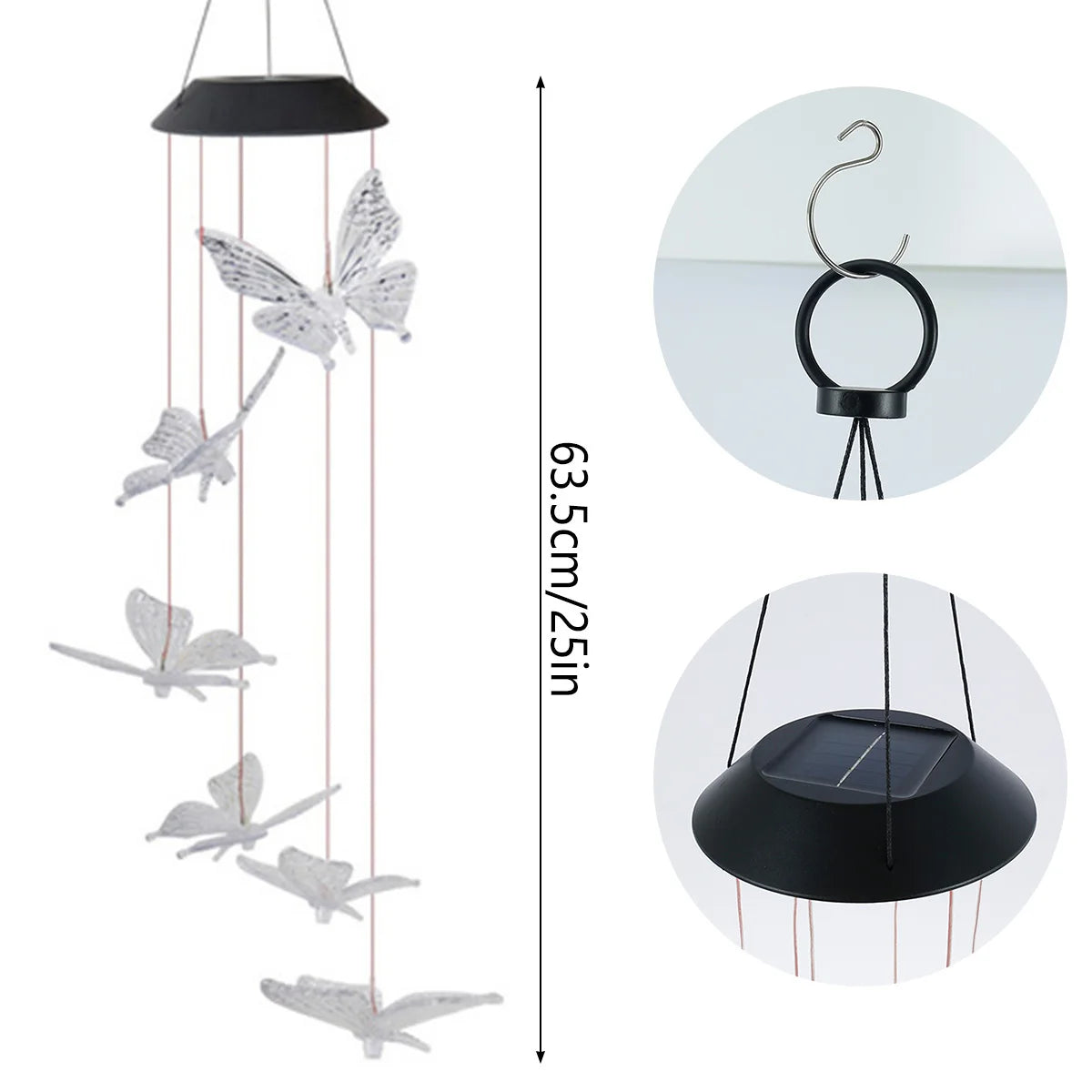 Solar Butterfly Wind Chimes, Color Changing Solar Butterfly Lights Waterproof Outdoor Garden Lights Hanging Wind Chime Lights