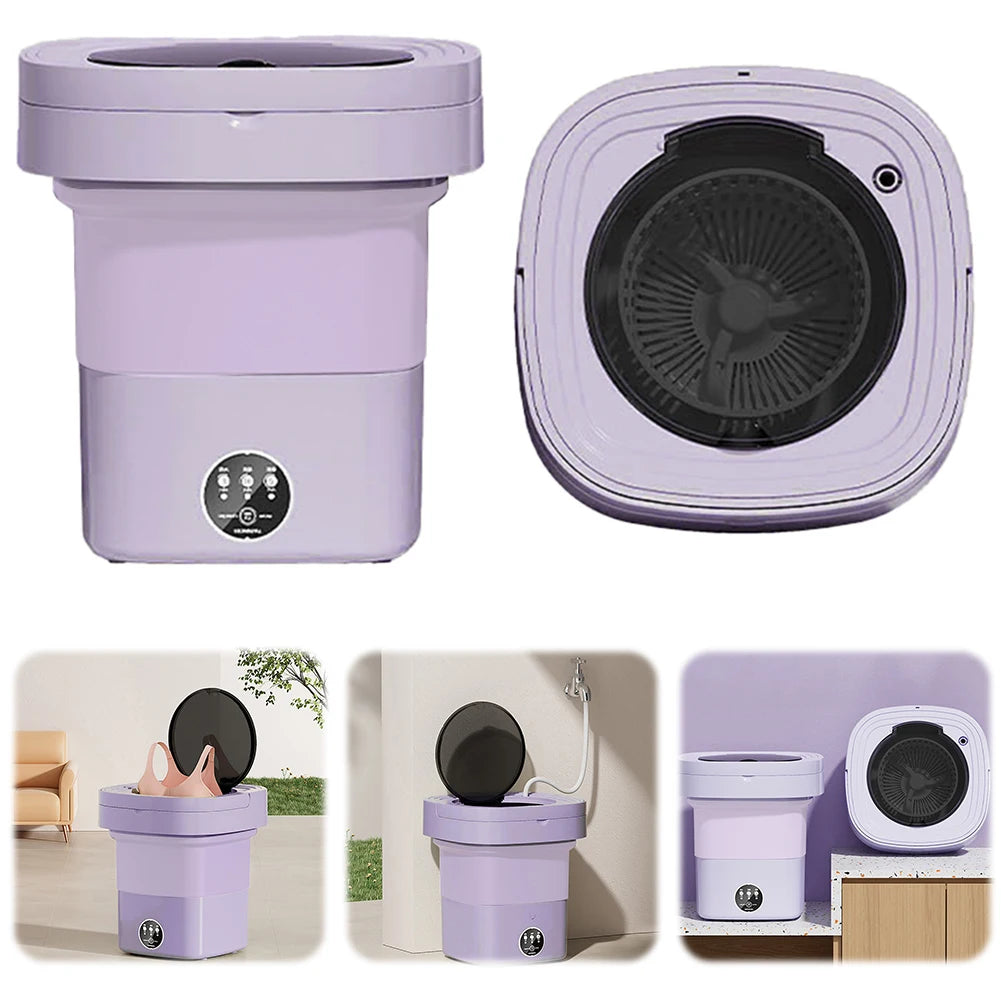 10L Small Folding Washing Machine Portable Dormitory Underwear Socks Mini Cleaning Machine Dehydratable Portable Laundry Bucket