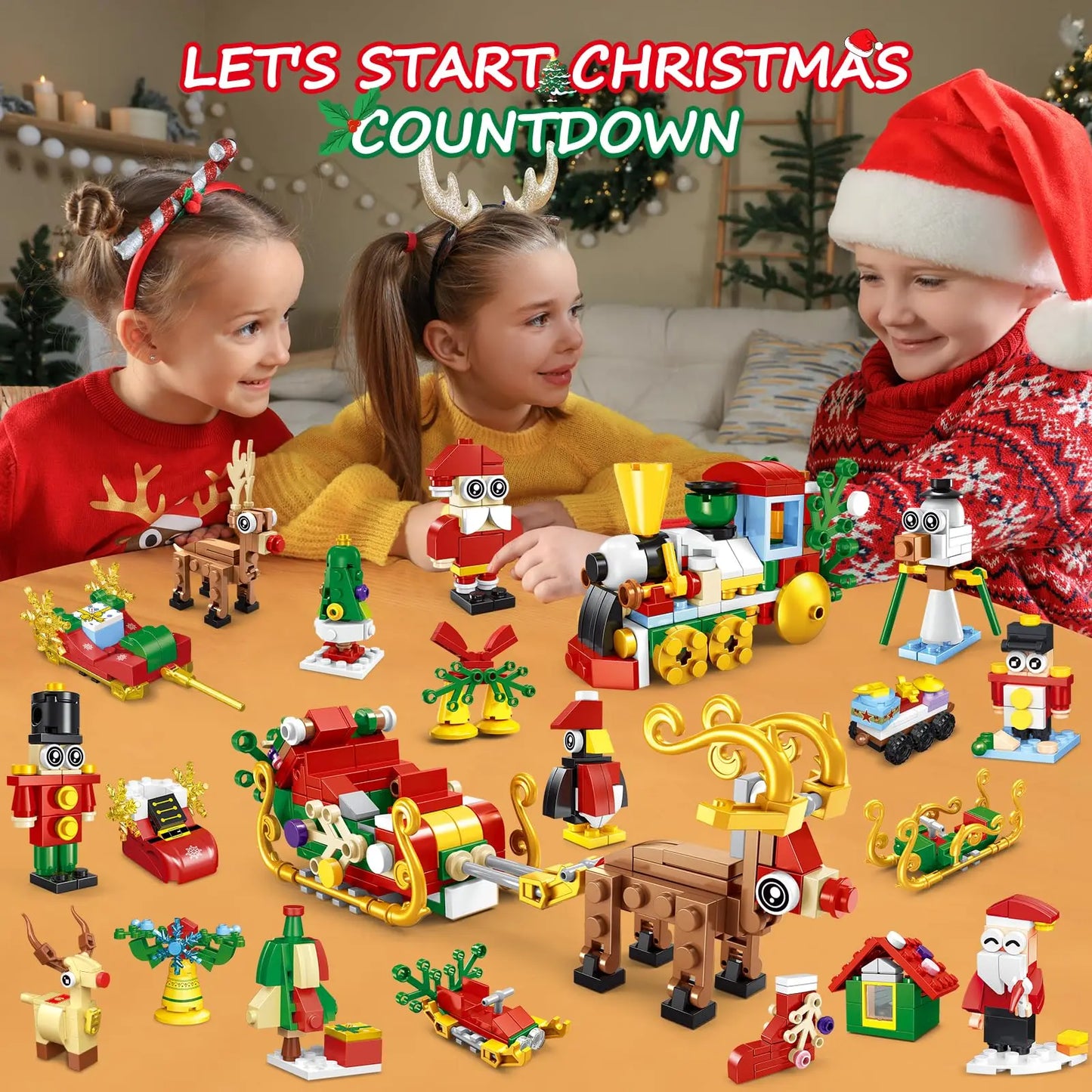 2024 Christmas Building Toy- 24 Pack Christmas Countdown Playset 50 Models Party Favors Xmas Tree Santa Train  Gift for Kids6+