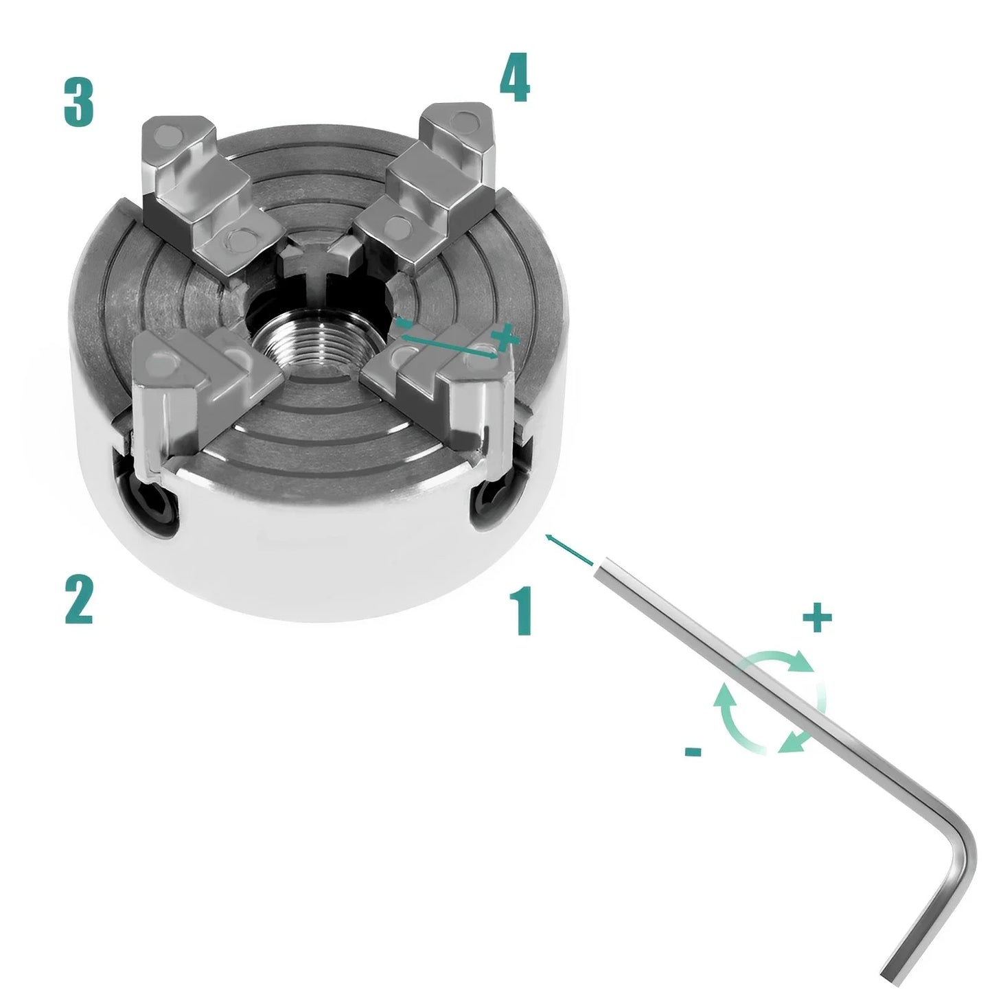 Zinc Alloy 4-Jaw Chuck Connecting Rod Self Centering Wood Turning Chuck Optional Clamp Accessories for Mini Metal Lathe