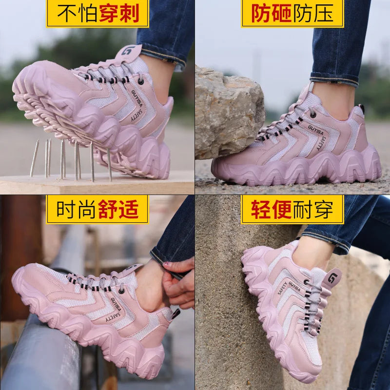 New Women's Steel Head Anti Smash and Anti Puncture Lightweight Soft Bottom Wear resistant Work Shoes Fashionable and Breathable