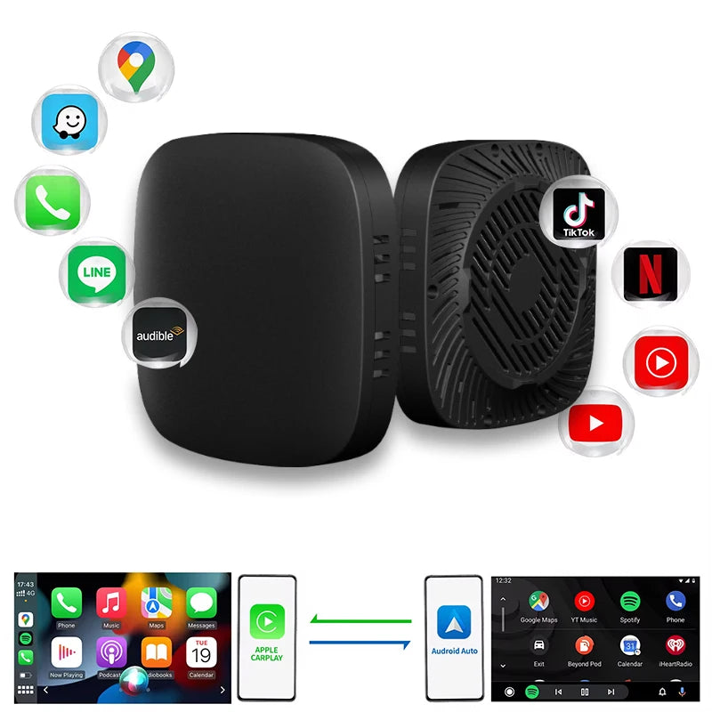 Android 10 System Wireless Carplay Adapter 3-in-1 Supports Google Play Video Play 2+32GB Carplay Box