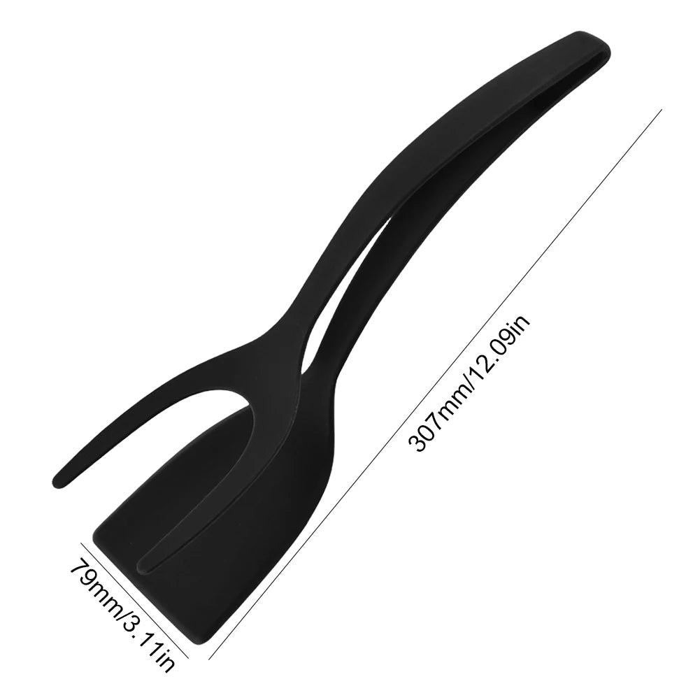 2 In 1 Steak Spatula Tongs Toast Pancake Egg Flip Tongs Silicone Grip Steak Spatula Tongs Clamp Cooking Accessories Gadget Tools