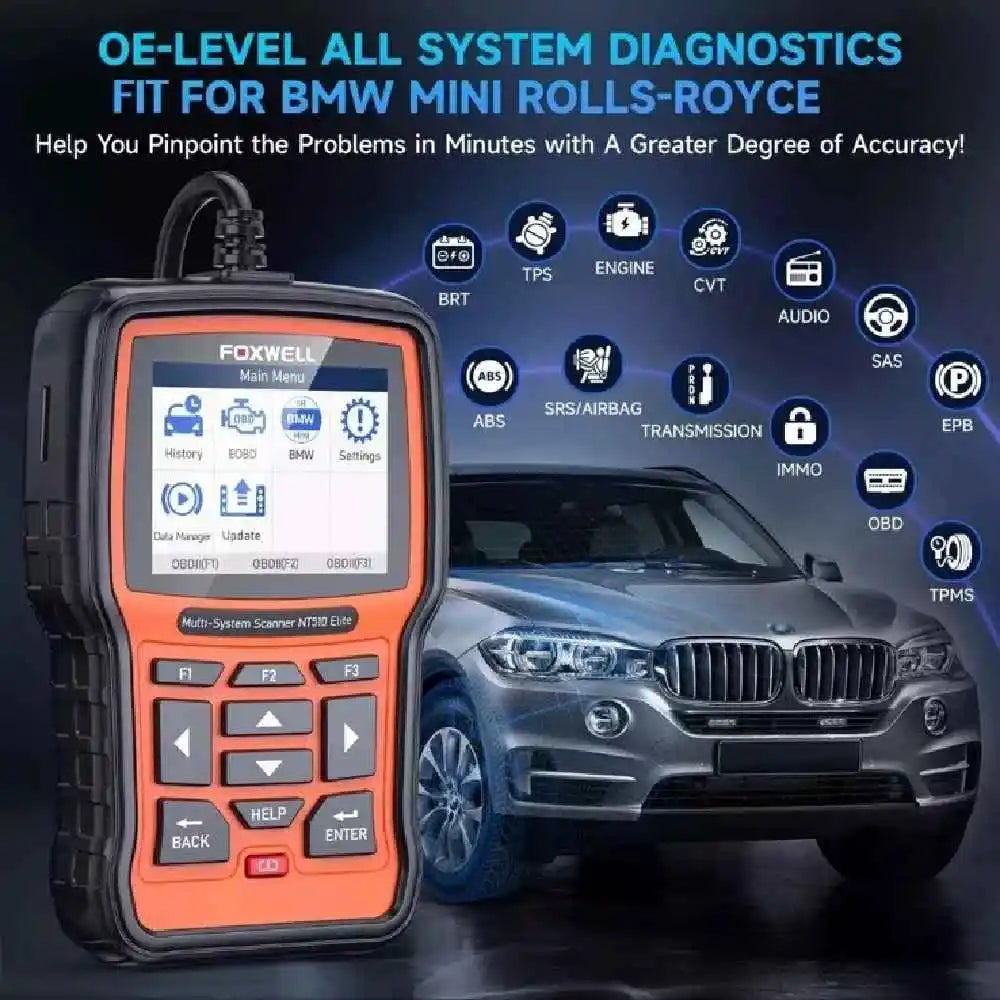 FOXWELL NT510 Elite Wireless OBD2 Scan Tool fit for BMW Mini Rolls-Royce Diagnostic Tool  All System Bi-Directional Control Code