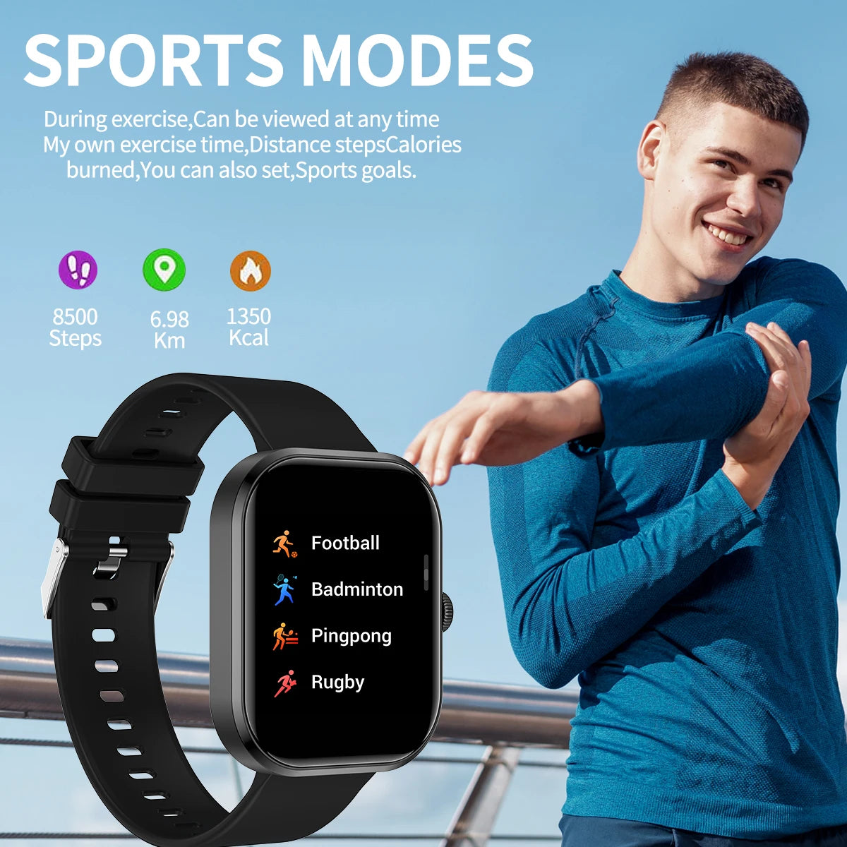 Smart watch with full touch screen, Bluetooth calling, message alerts and more, compatible with iPhone/android mobile phones