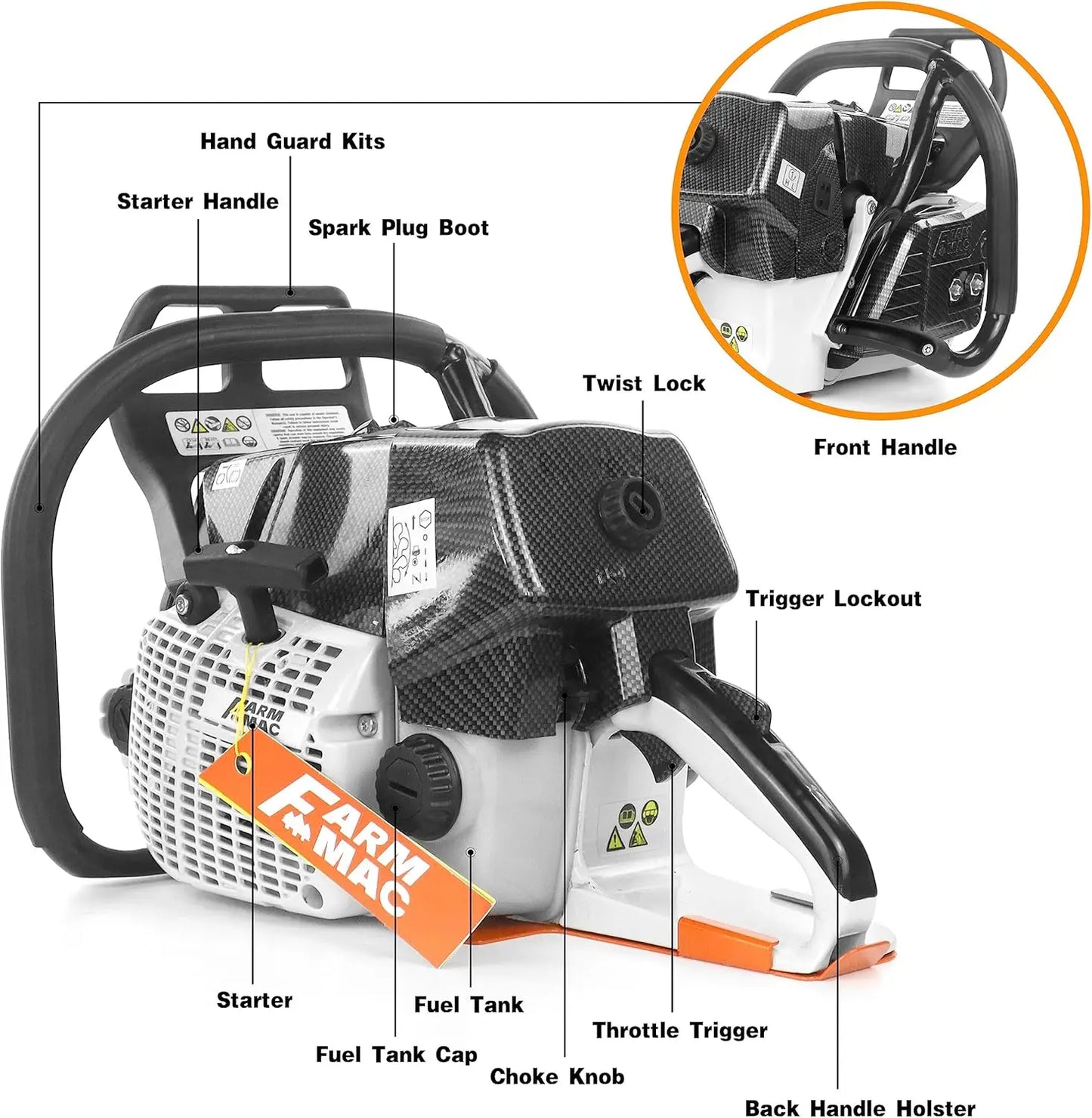 660VW 42 Inch Gas Chainsaw NEOTEC Chainsaw 92cc 2-Cycle Gasoline Power Chain Saws 5.2KW 7HP All Parts Compatible