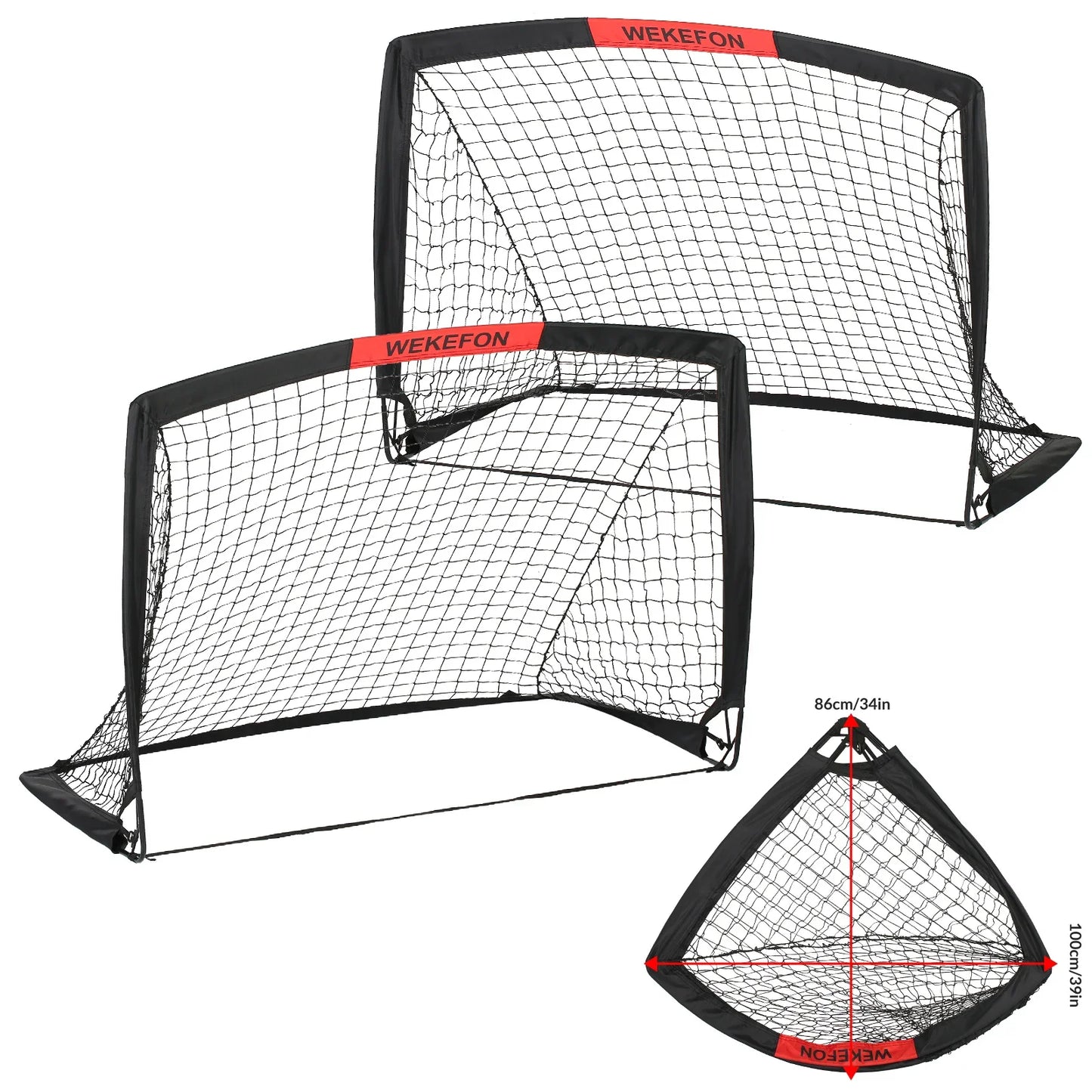 WEKEFON Soccer Goals Set of 2 - Size 3.6'x2.7' Portable Foldable Pop Up Soccer Net for Backyard Training Goal for Kids and Youth