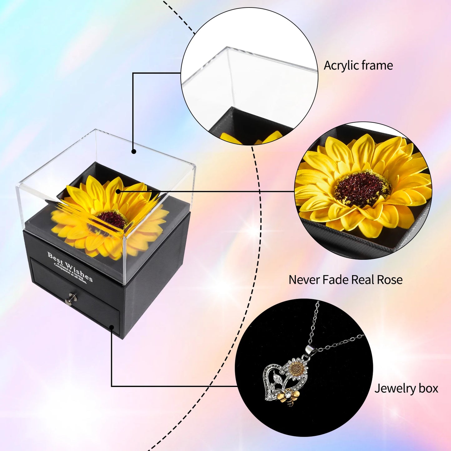 Artificial Sunflower Gift Box Necklace Set Flower Jewelry Box Valentine's Day Christmas Anniversary Gifts for Women Girlfriend