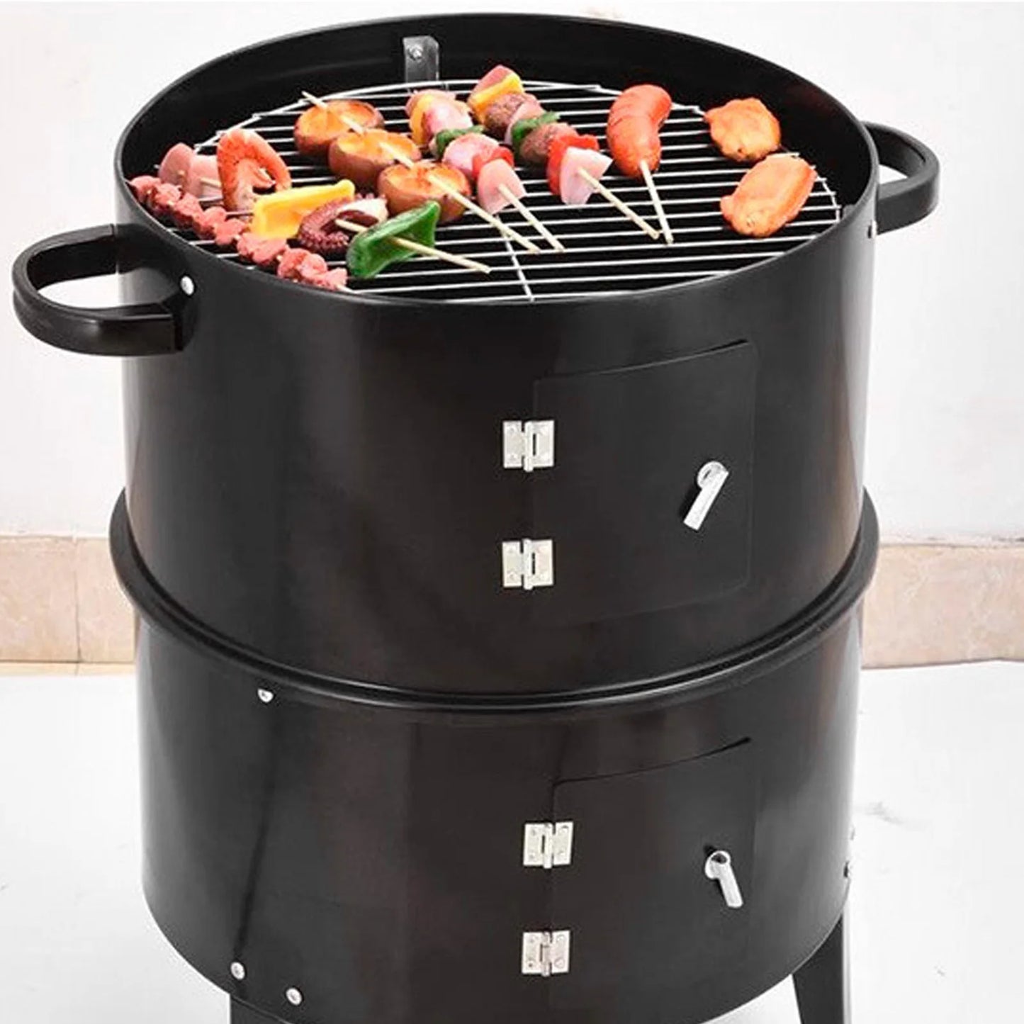 BBQ Smoker Vertical Charcoal Smoker 3 in 1 3 Layer Grill Barbecue Smoker BBQ Grill with Thermometer for Cooking Charcoal Smoker