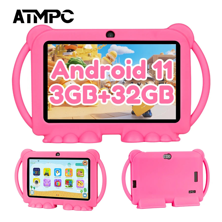 ATMPC Kids Tablet Android 11 7 inch Tablet 3GB RAM+32GB ROM with 2.4G WIFI , Eye Protection Screen Children's learning tablet