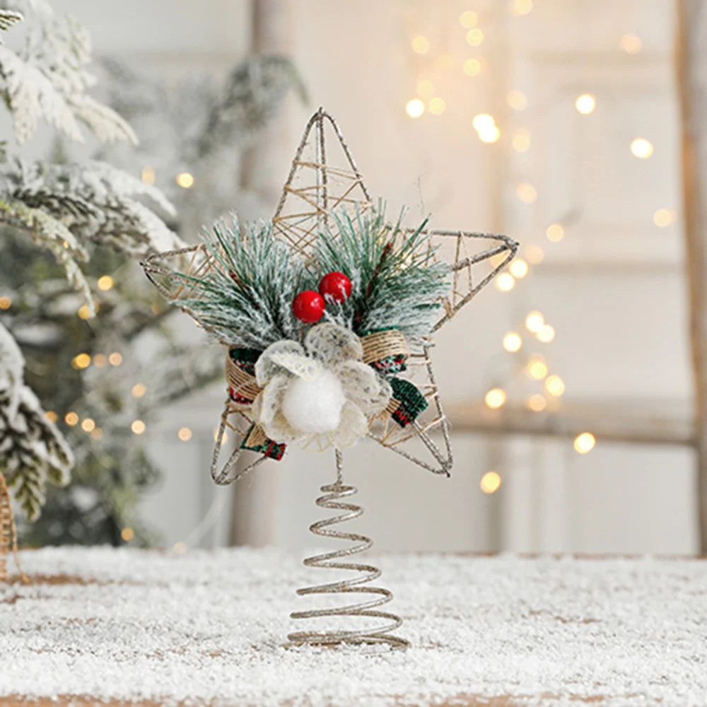 Christmas Tree Top Hat Alloy Hollow Out Star Christmas Tree Topper Pineapple Bow Decoration Tree Top