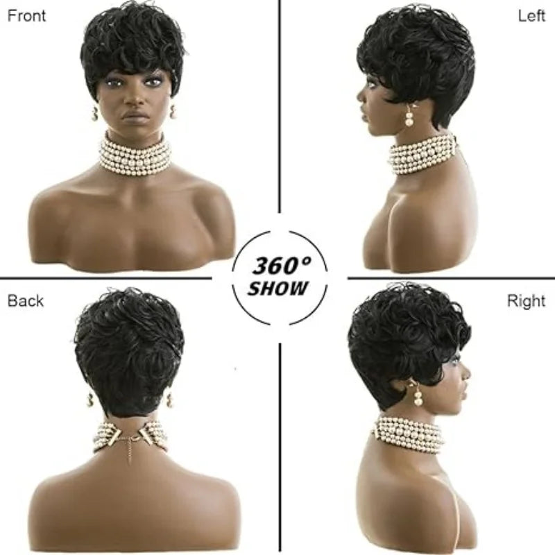 Short Pixie Wigs for Black Women Short Black Curly pixie Wigs Synthetic Hair Wigs for Black Women Natural Wavy Black pixie Cut