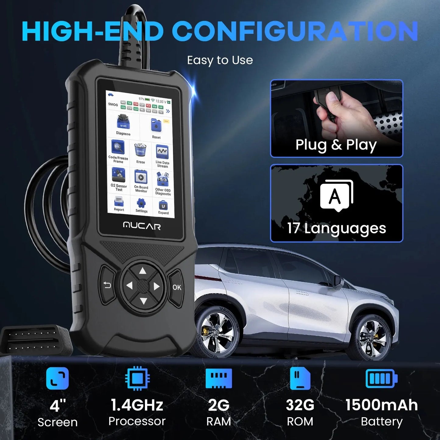 MUCAR CDE900 Auto OBD2 Scanner Engine Airbag ABS TCM System Diagnose Code Reader WIFI Update Car Diagnostics Tool