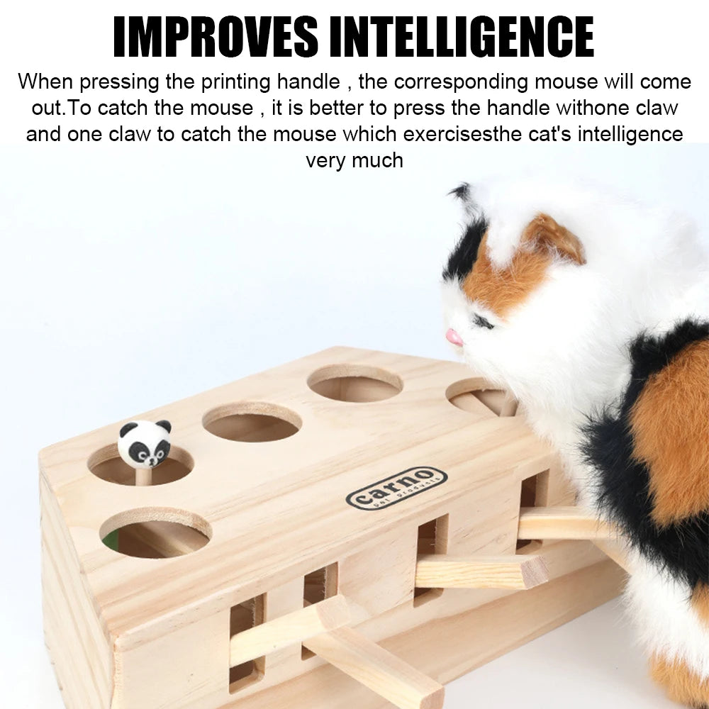 Pet Hit Hamster Interactive Puzzle Toys Wooden Cat Hunt Toy Catch Bite Cat Catching Mouse With 3/5-holed Mouse Holes