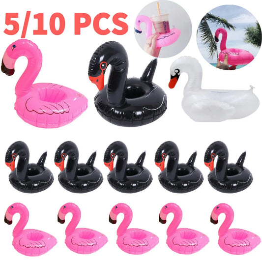 5/10 pcs Inflatable Cup Holder PVC Swan Floating Coasters Portable Swan Beverage Glass Holder for Holiday Birthday Party