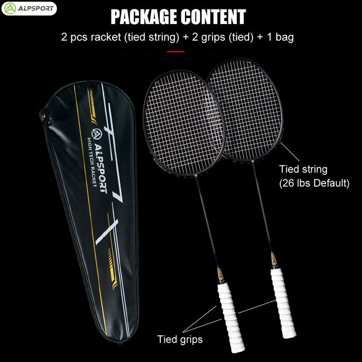 Alpsport XHP 2PCS Max 30LBS 6U 75g 100% legal original badminton racket Ultra-light full carbon fiber Badminton racket andbag